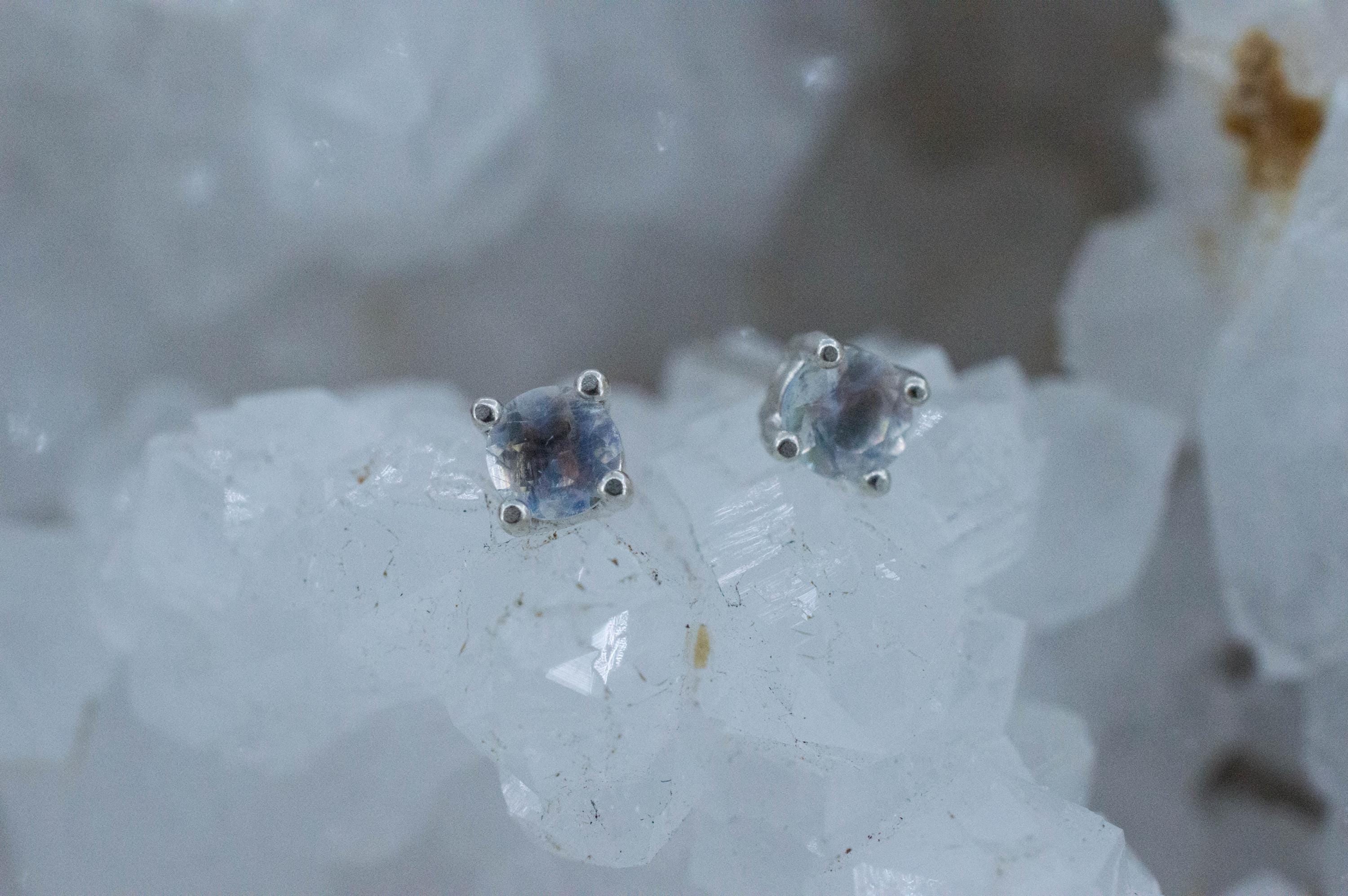 Rainbow Moonstone Earrings, Natural Untreated India Moonstone; 0.460cts - Mark Oliver Gems