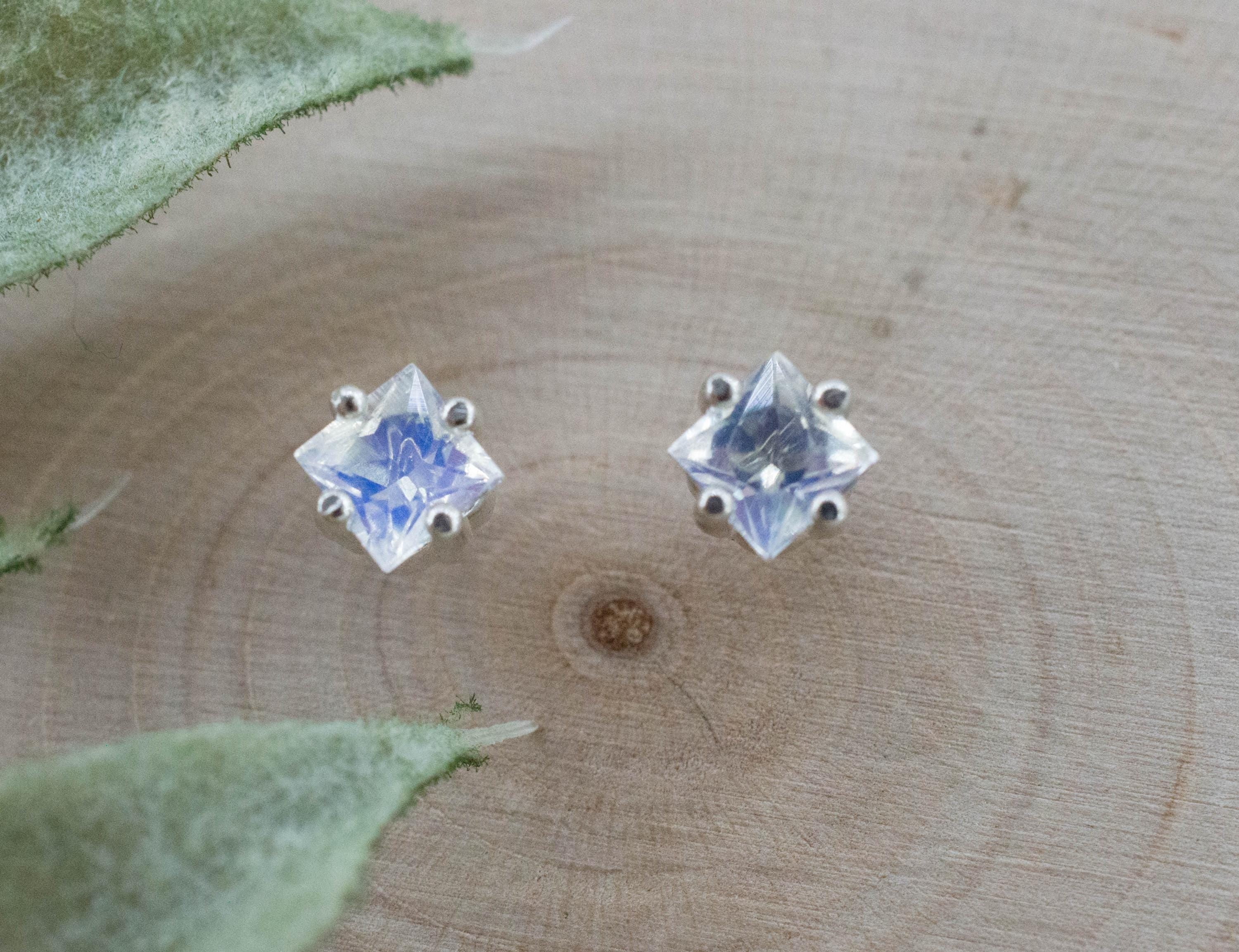 Rainbow Moonstone Earrings, Natural Untreated India Moonstone; 0.625cts - Mark Oliver Gems