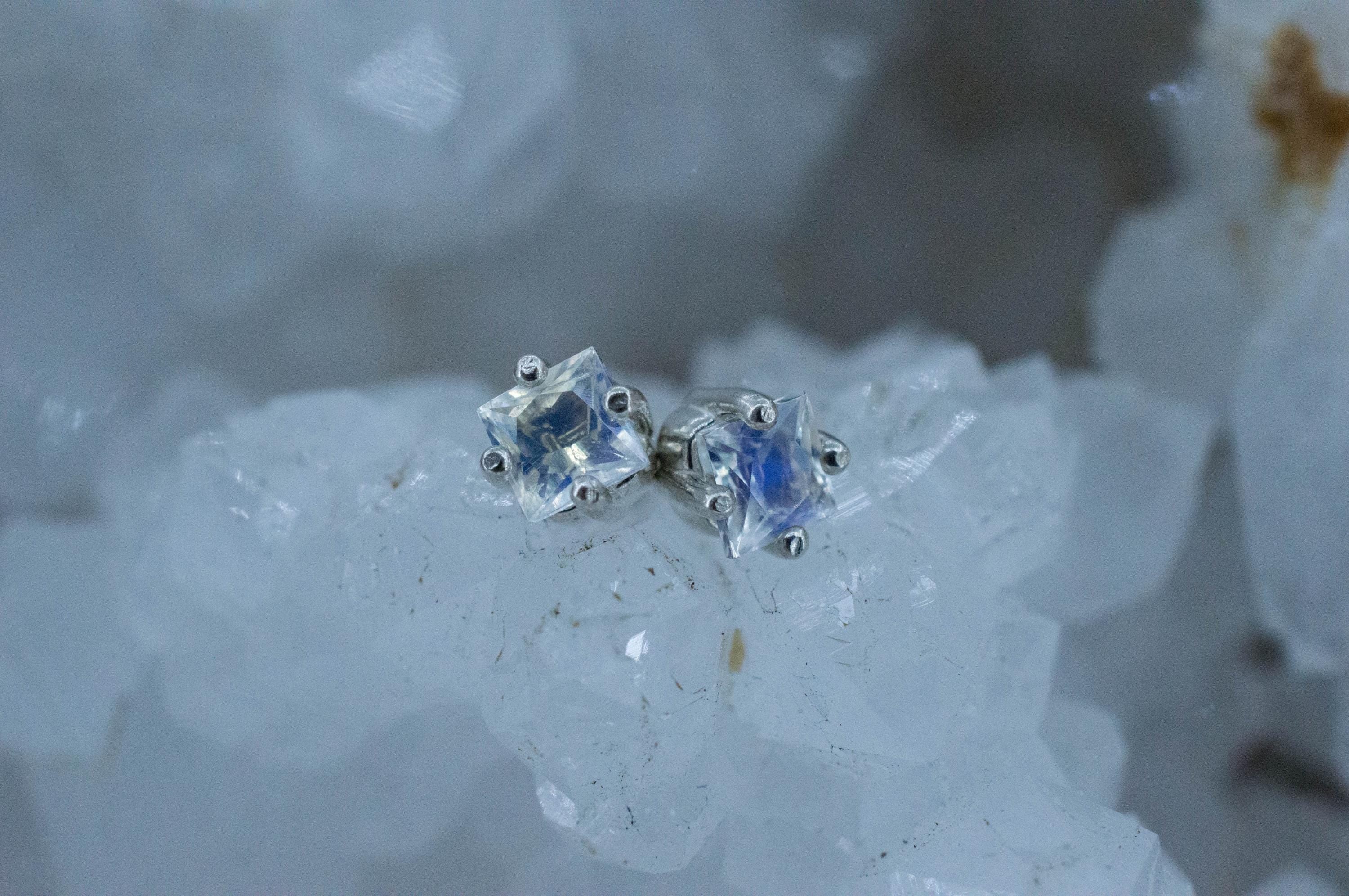 Rainbow Moonstone Earrings, Natural Untreated India Moonstone; 0.625cts - Mark Oliver Gems
