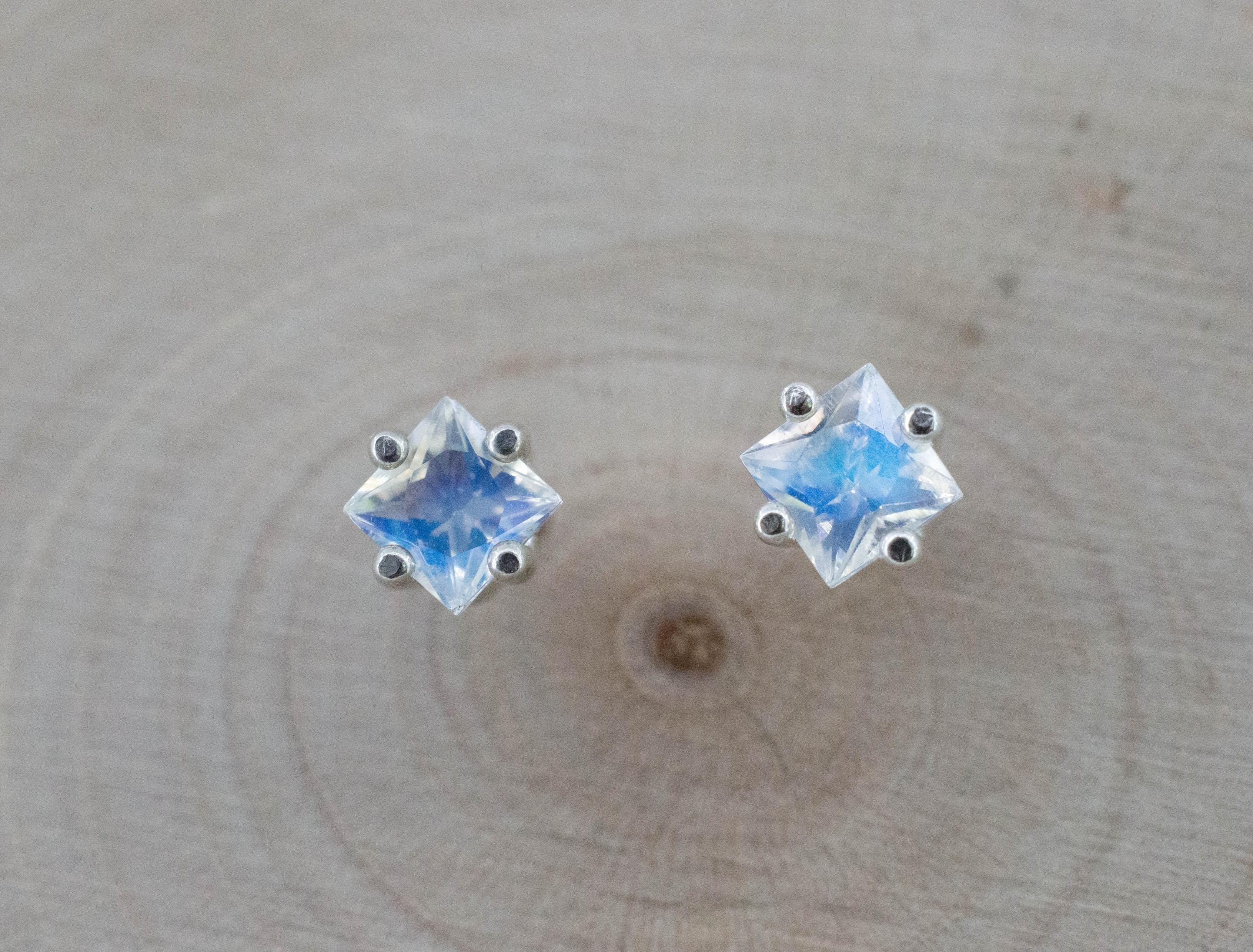 Rainbow Moonstone Earrings, Natural Untreated India Moonstone; 0.630cts - Mark Oliver Gems