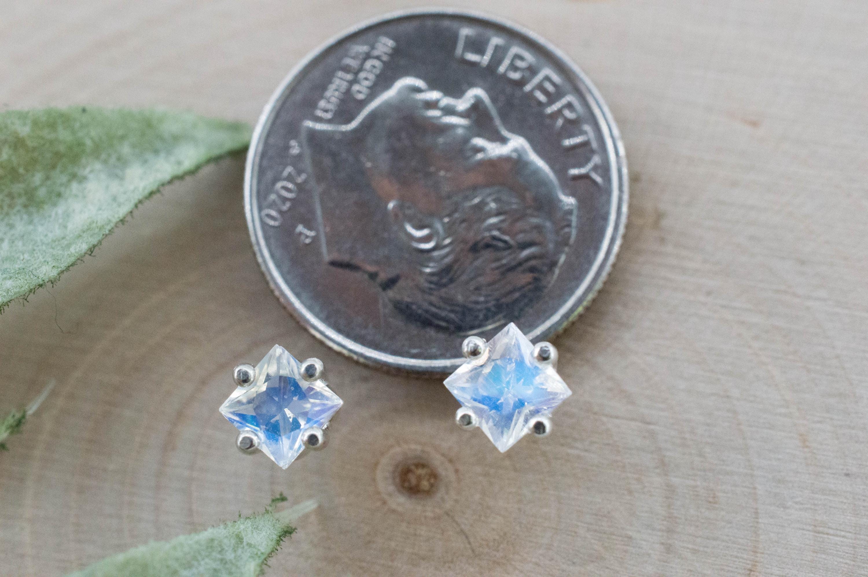 Rainbow Moonstone Earrings, Natural Untreated India Moonstone; 0.630cts - Mark Oliver Gems