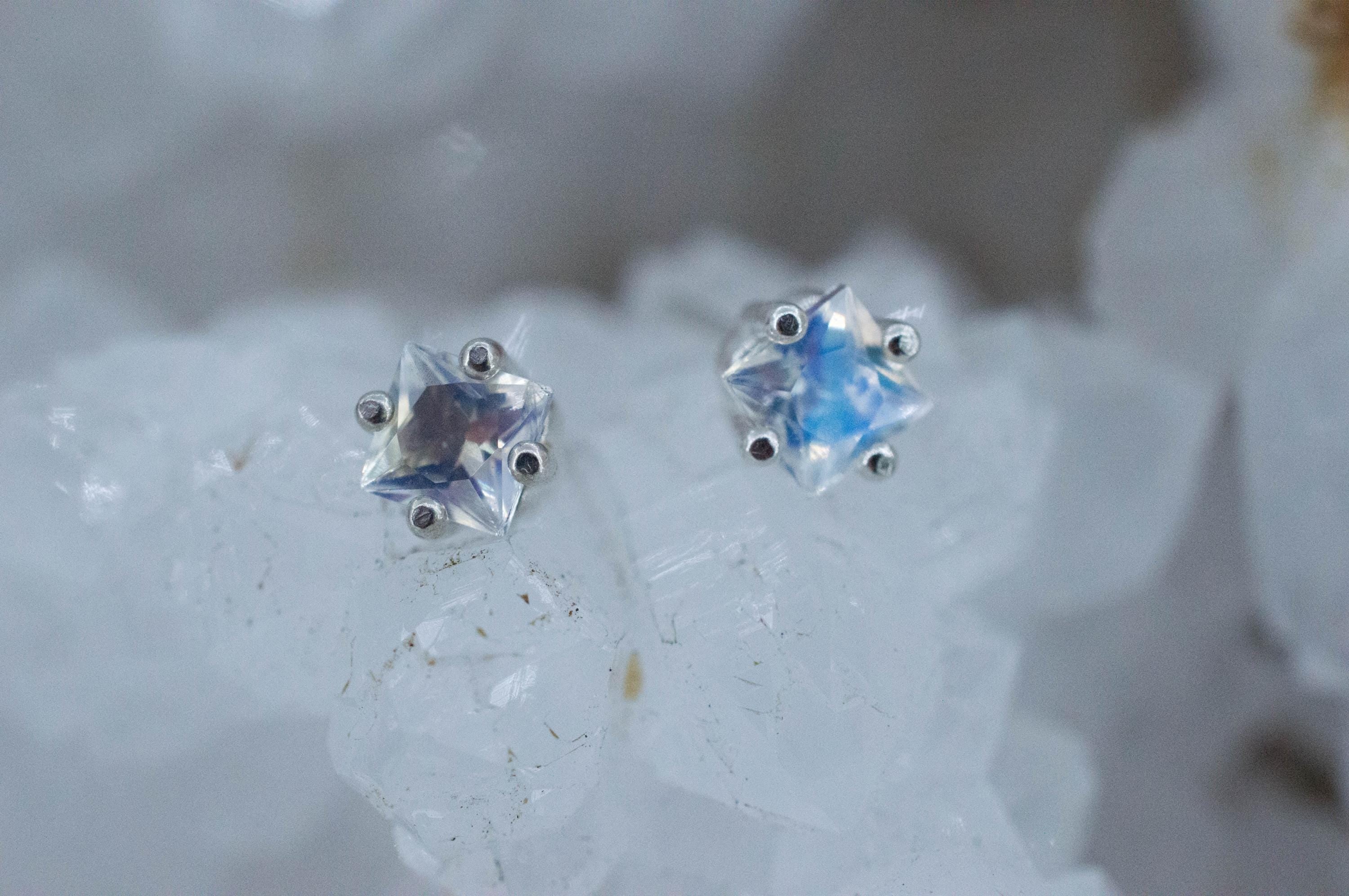 Rainbow Moonstone Earrings, Natural Untreated India Moonstone; 0.630cts - Mark Oliver Gems