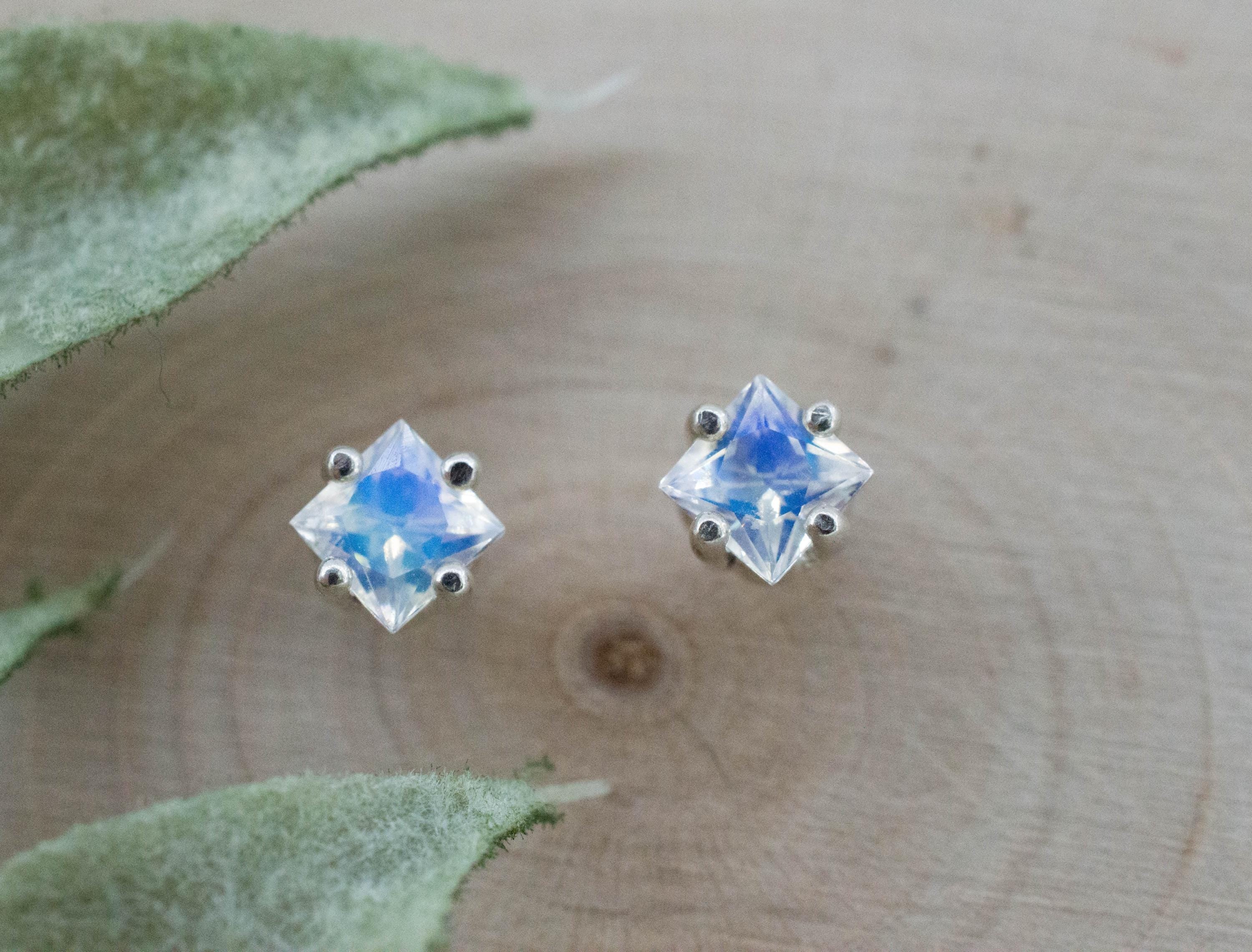 Rainbow Moonstone Earrings, Natural Untreated India Moonstone; 0.690cts - Mark Oliver Gems