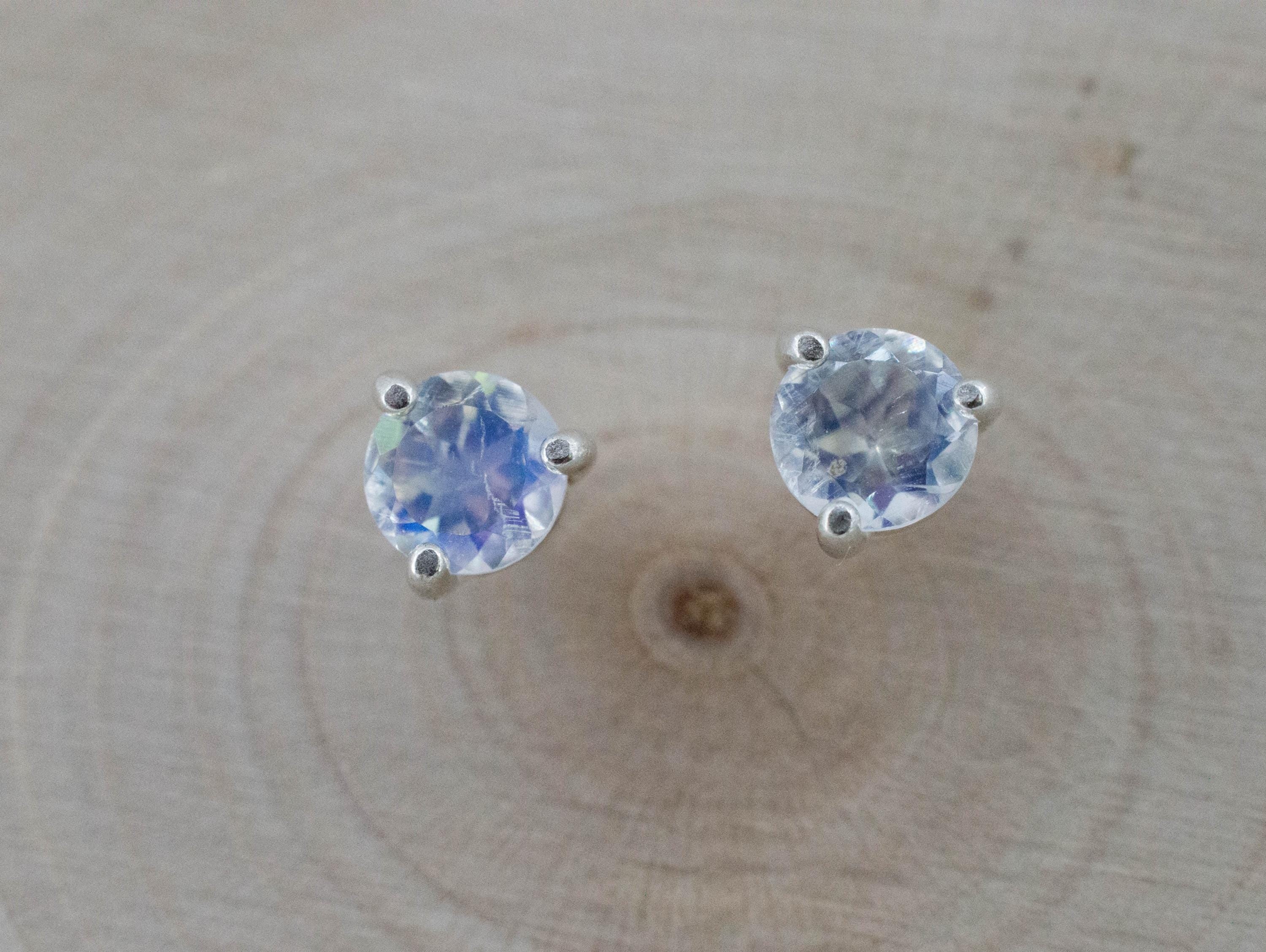 Rainbow Moonstone Earrings, Natural Untreated India Moonstone; 0.830cts - Mark Oliver Gems