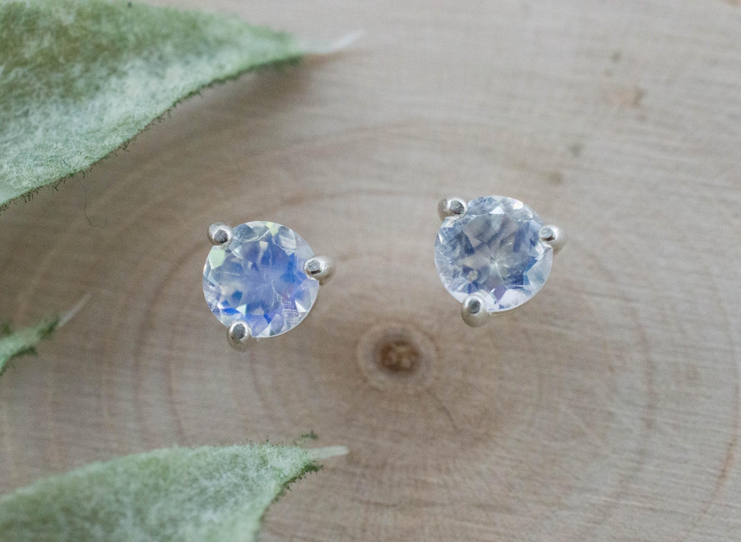 Rainbow Moonstone Earrings, Natural Untreated India Moonstone; 0.830cts - Mark Oliver Gems