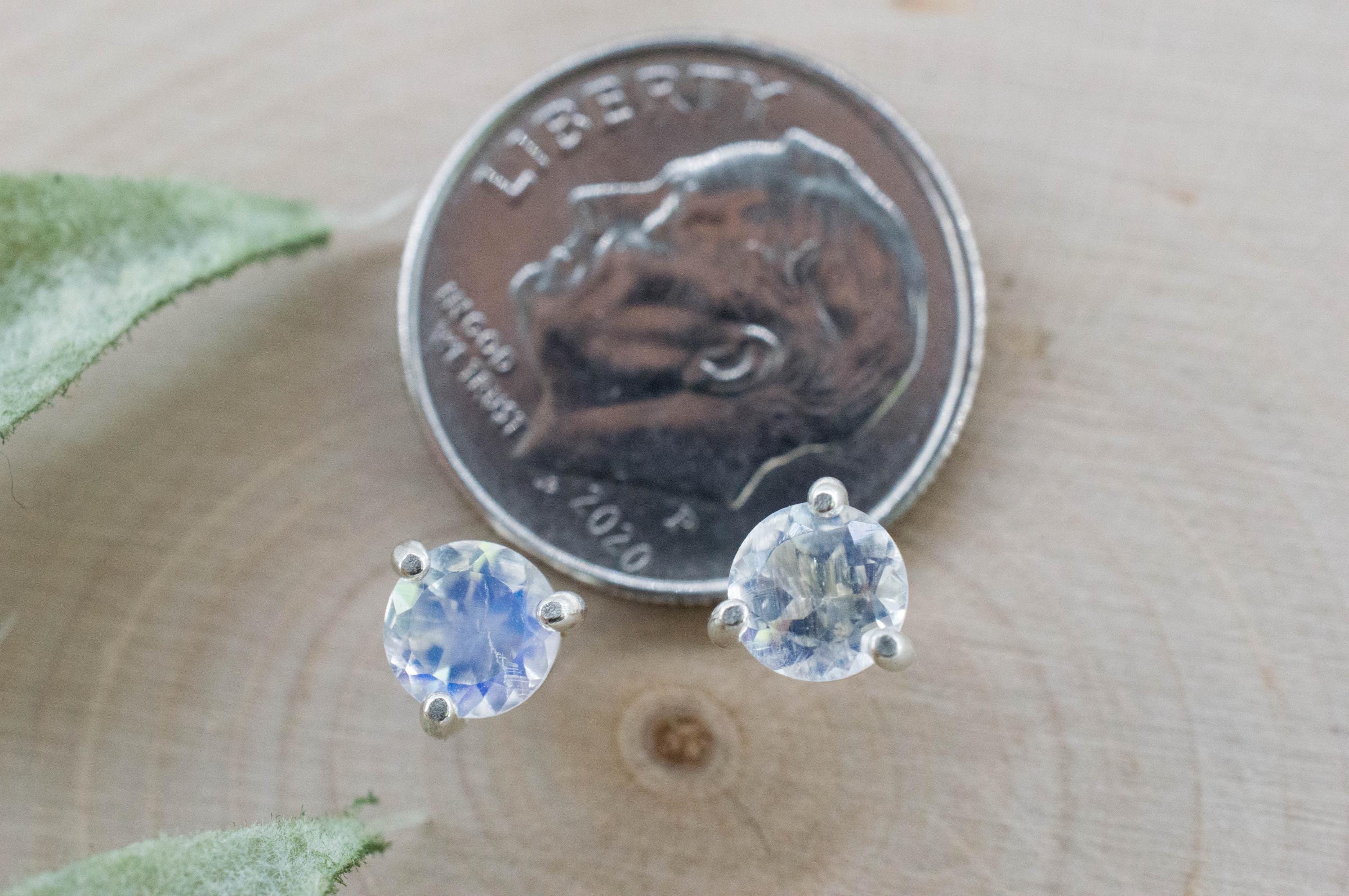 Rainbow Moonstone Earrings, Natural Untreated India Moonstone; 0.830cts - Mark Oliver Gems