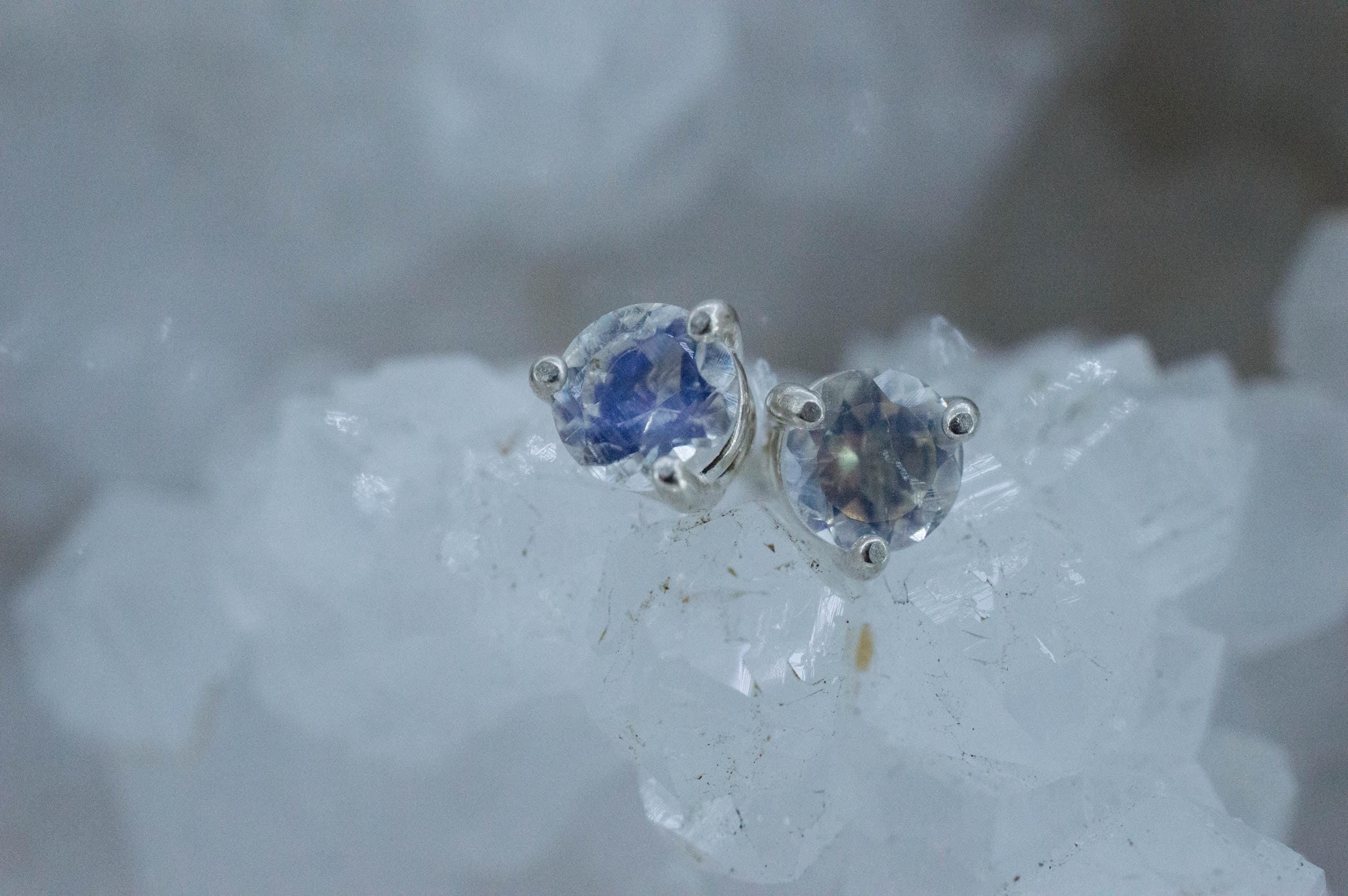 Rainbow Moonstone Earrings, Natural Untreated India Moonstone; 0.830cts - Mark Oliver Gems