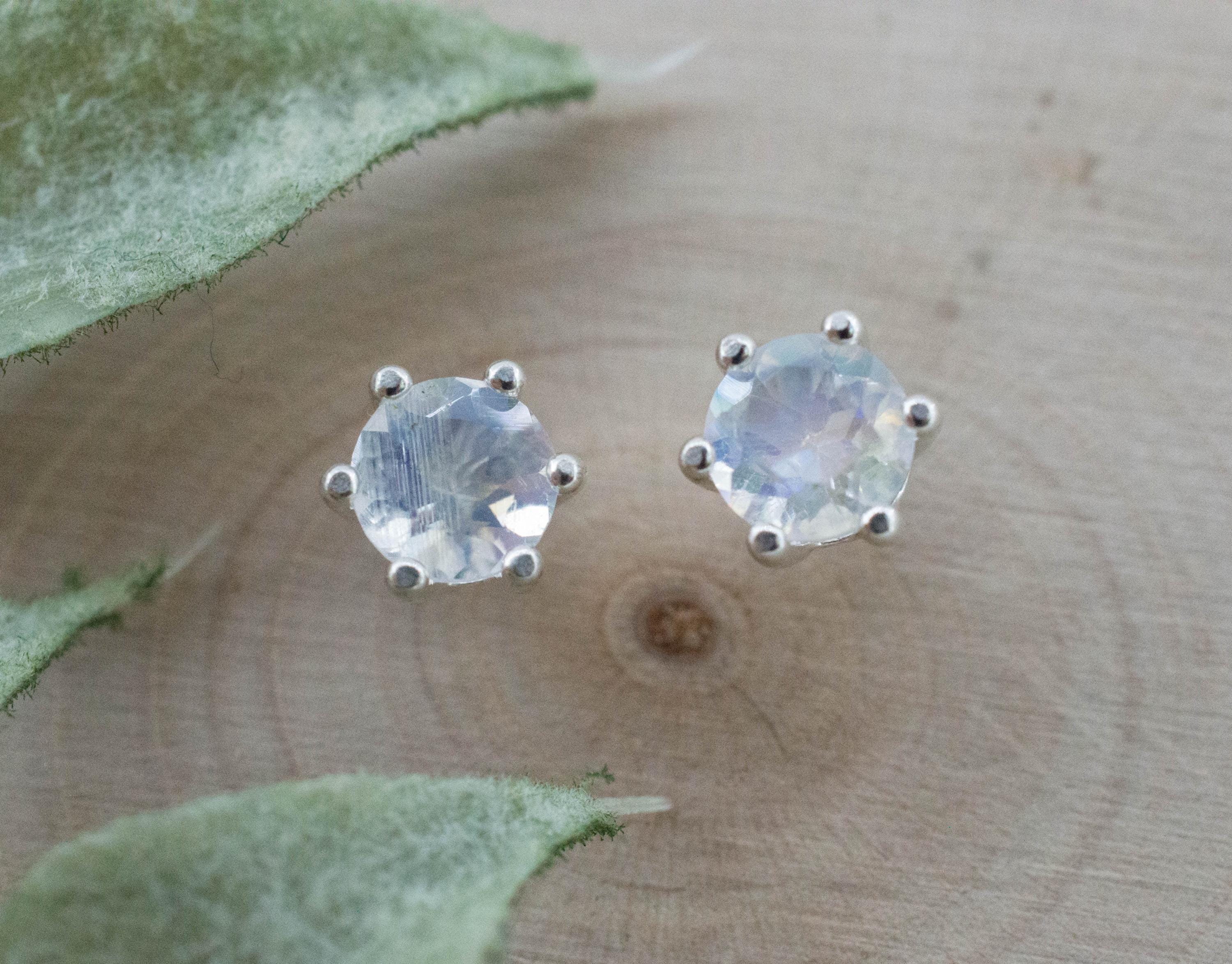 Rainbow Moonstone Earrings, Natural Untreated India Moonstone; 0.855cts - Mark Oliver Gems