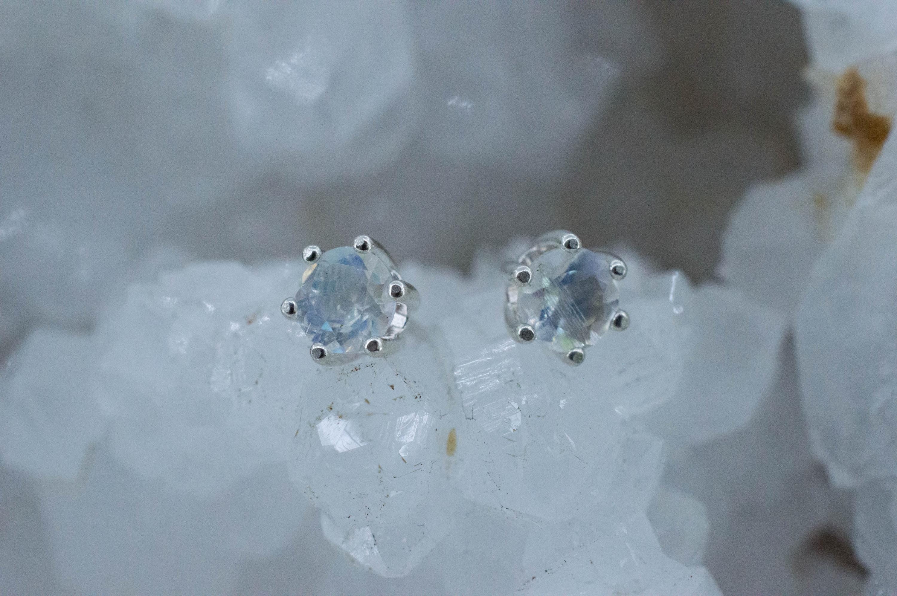 Rainbow Moonstone Earrings, Natural Untreated India Moonstone; 0.855cts - Mark Oliver Gems