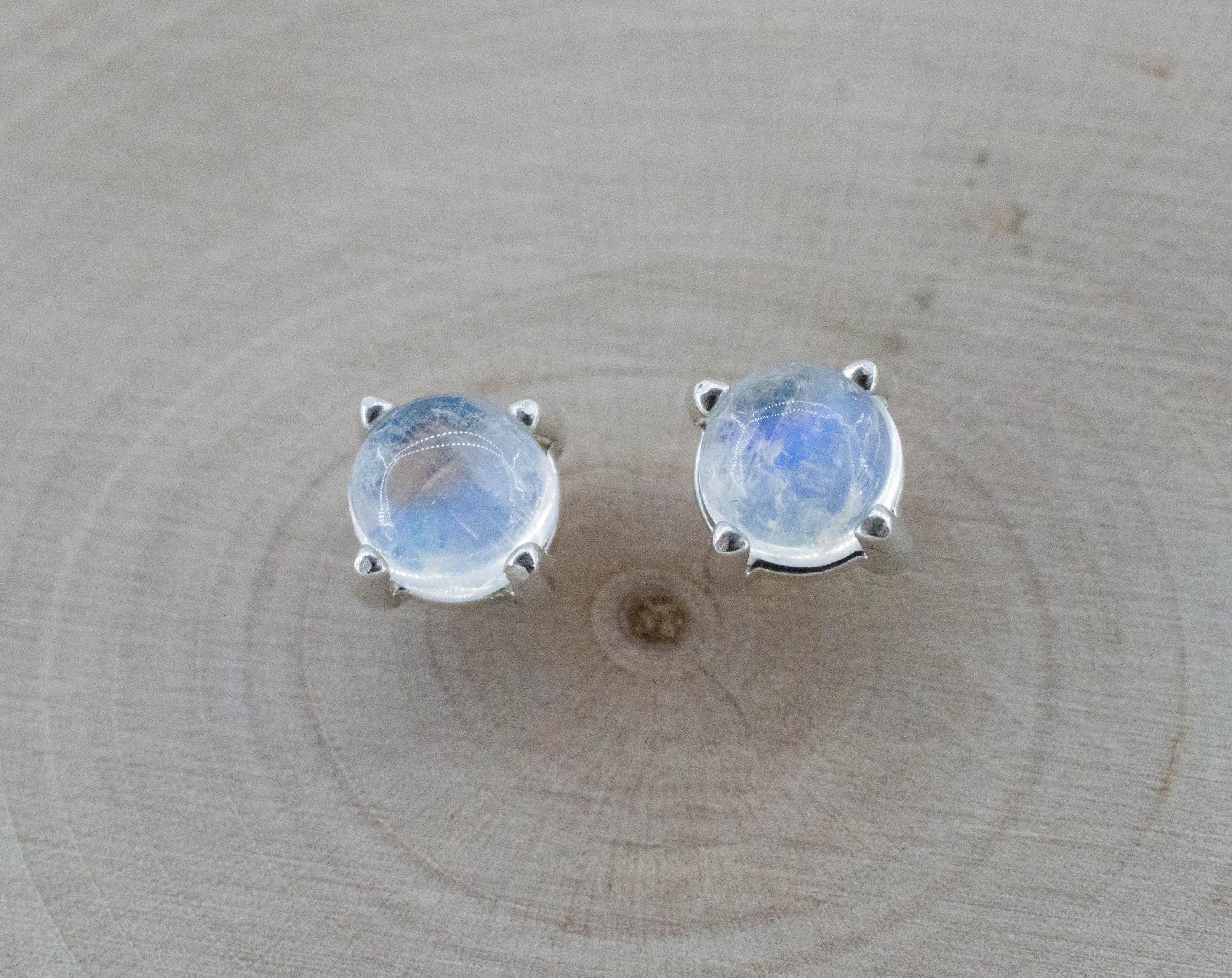 Rainbow Moonstone Earrings, Natural Untreated India Moonstone; 1.825cts - Mark Oliver Gems