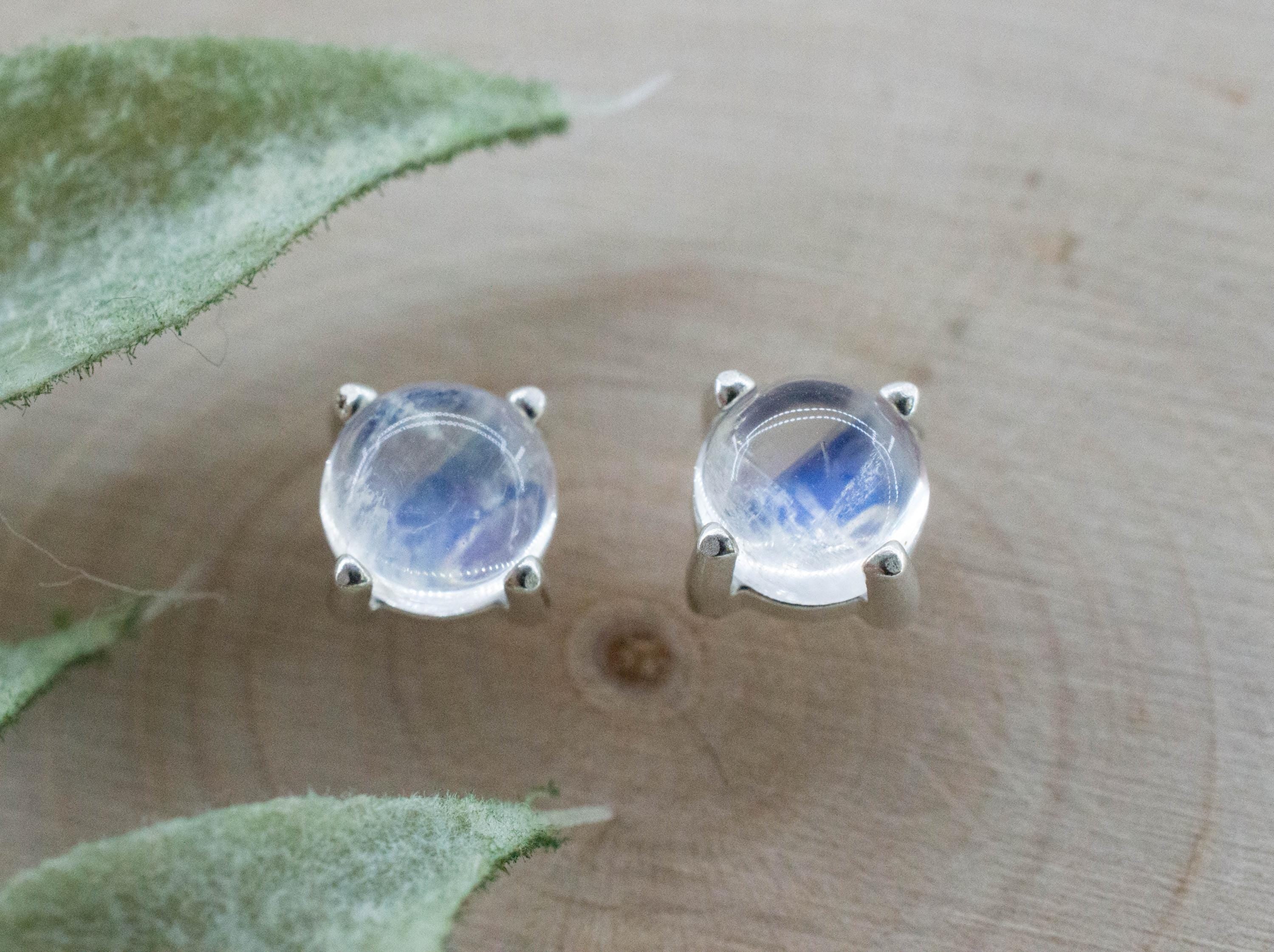 Rainbow Moonstone Earrings, Natural Untreated India Moonstone; 1.865cts - Mark Oliver Gems