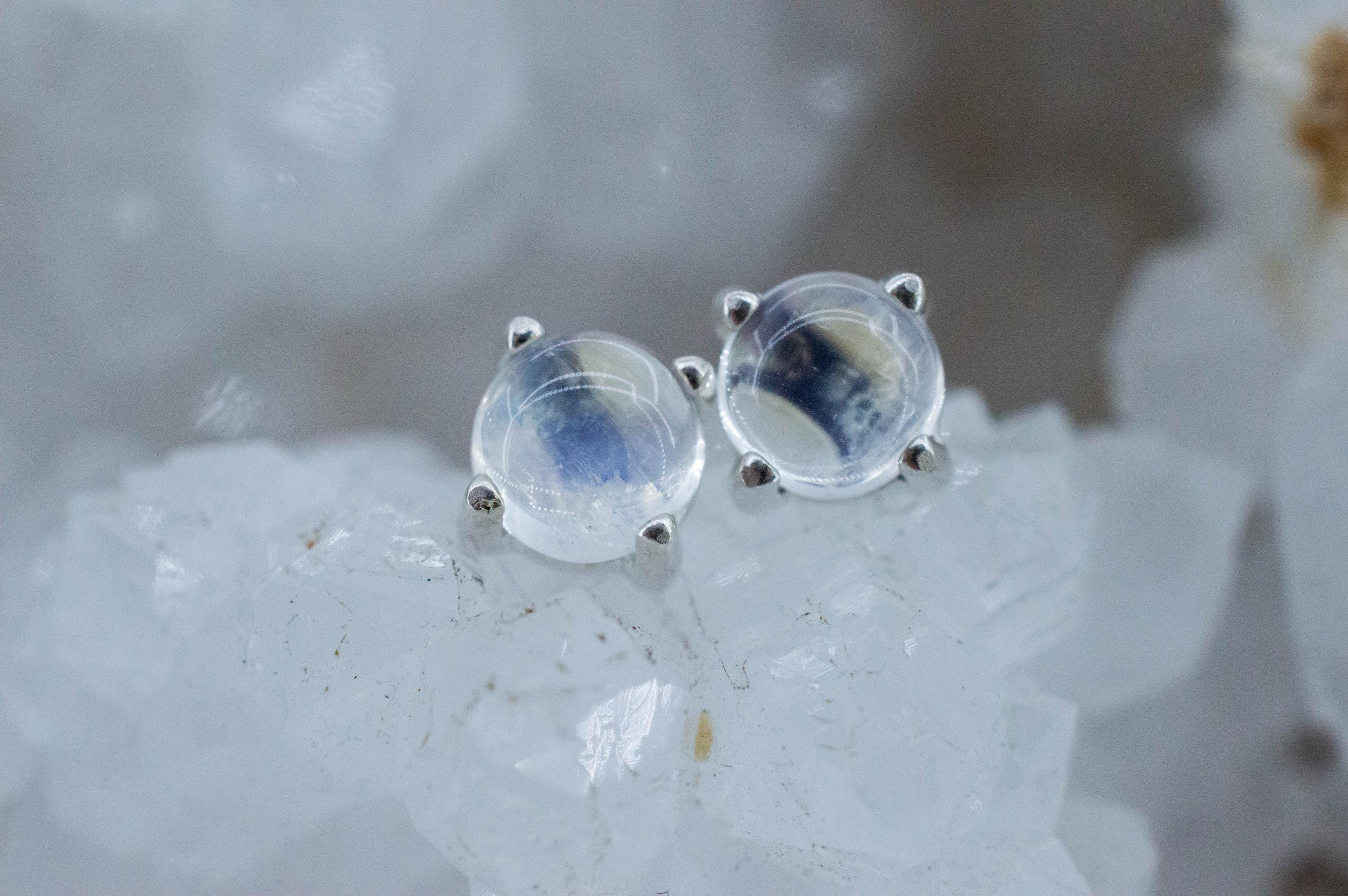 Rainbow Moonstone Earrings, Natural Untreated India Moonstone; 1.865cts - Mark Oliver Gems