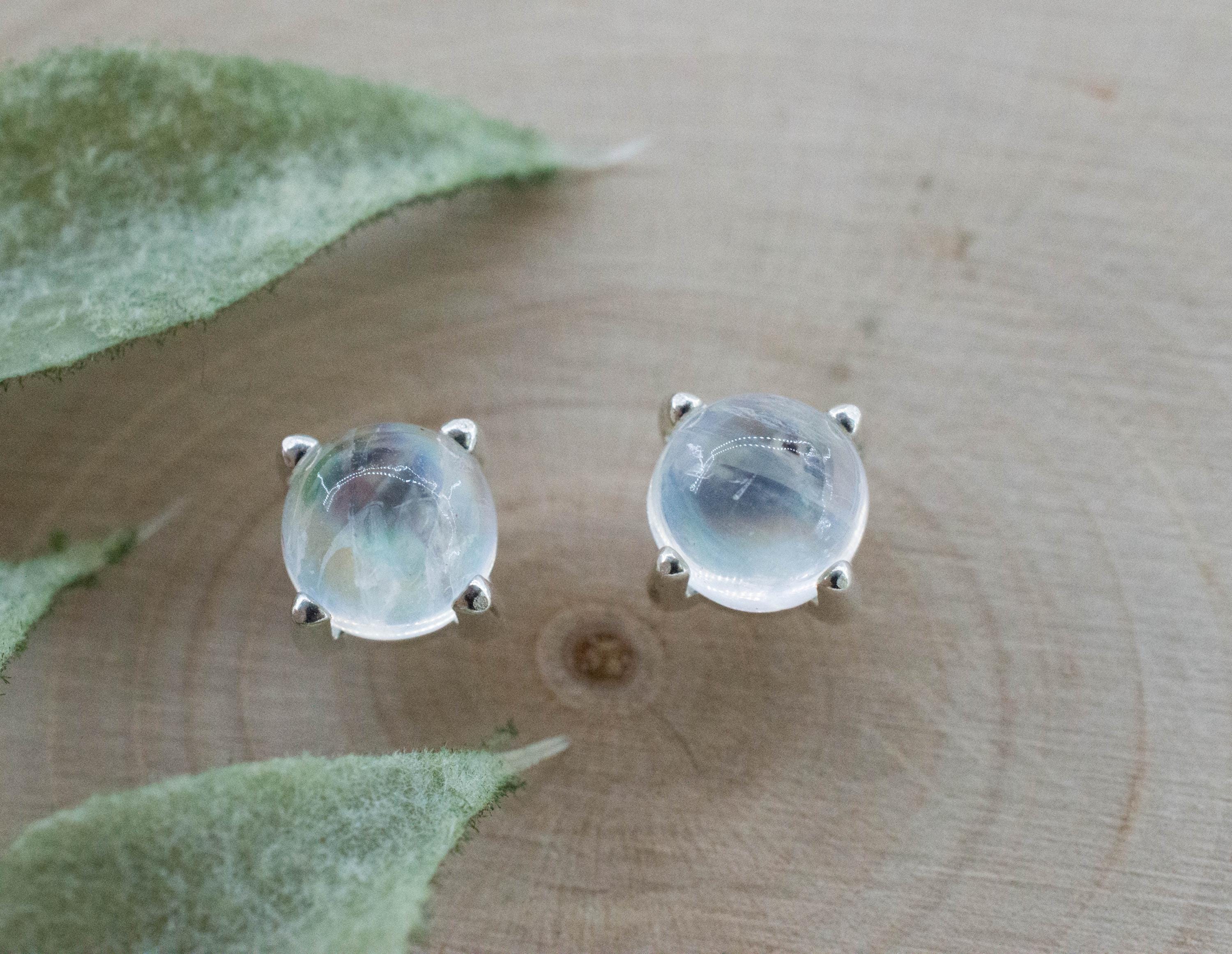 Rainbow Moonstone Earrings, Natural Untreated India Moonstone; 2.205cts - Mark Oliver Gems