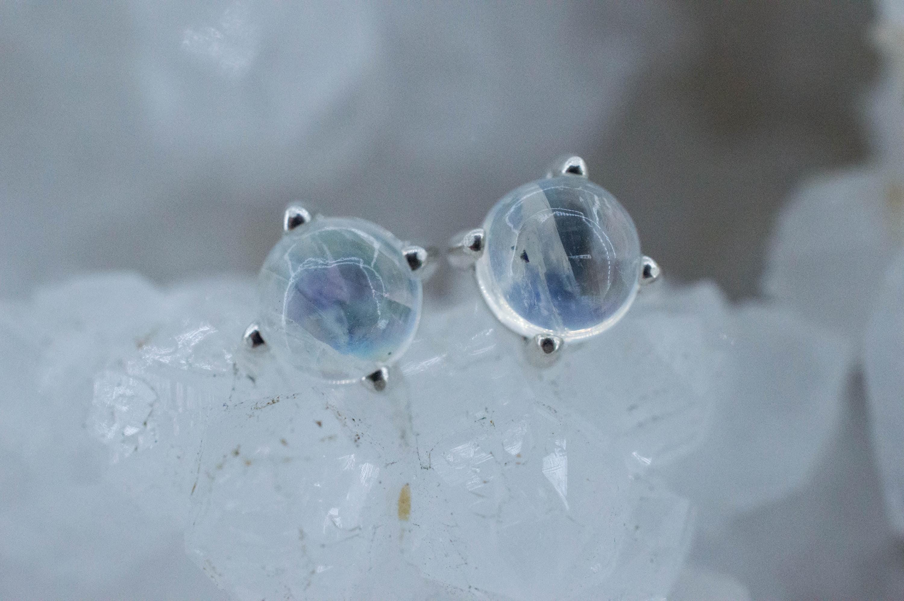 Rainbow Moonstone Earrings, Natural Untreated India Moonstone; 2.205cts - Mark Oliver Gems