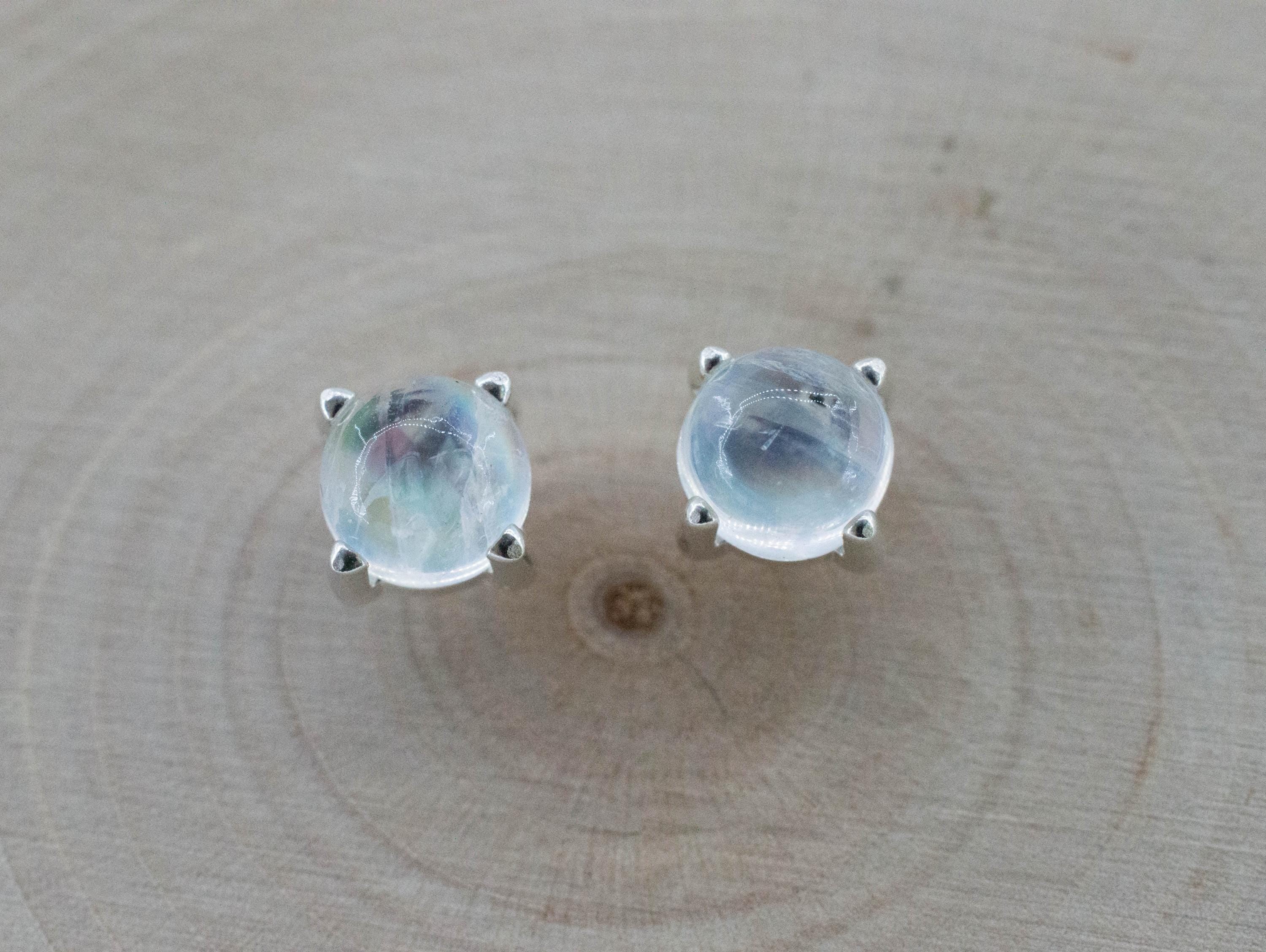 Rainbow Moonstone Earrings, Natural Untreated India Moonstone; 2.205cts - Mark Oliver Gems