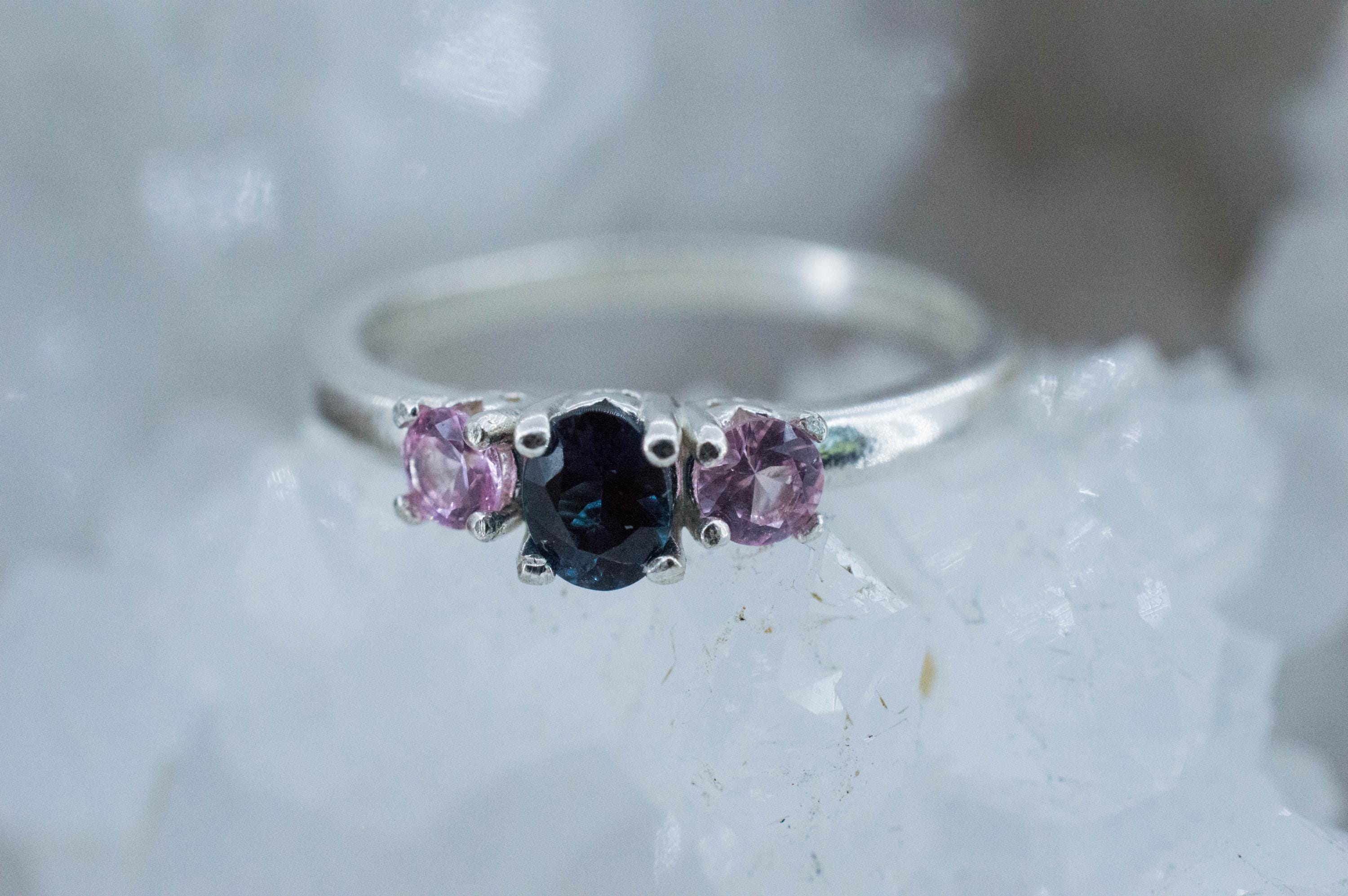 Indicolite Tourmaline and Pink Spinel Ring, Natural Untreated Brazil Blue Tourmaline and Mozambique Spinel - Mark Oliver Gems