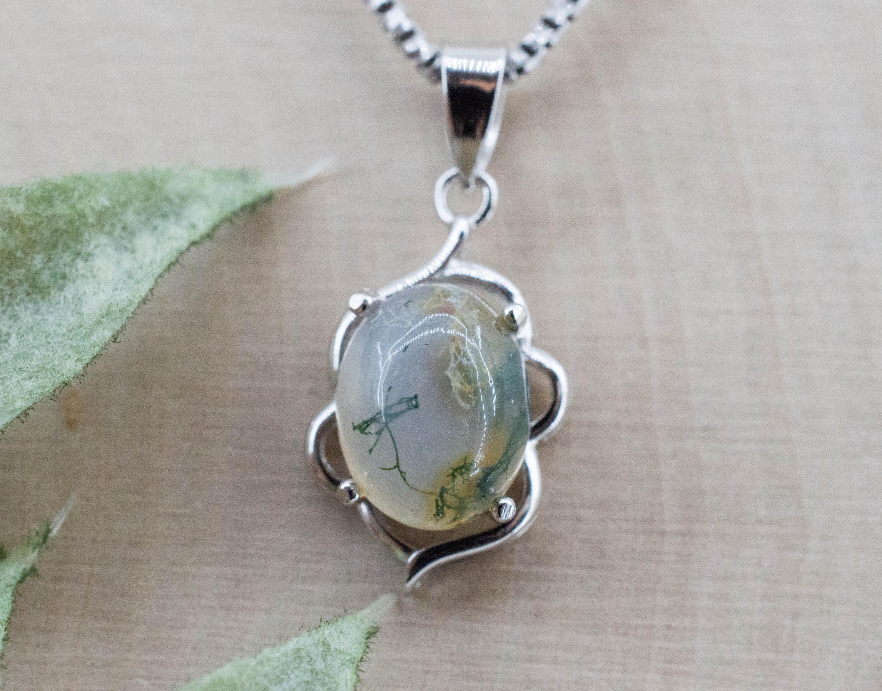 Green Moss Agate Pendant, Natural Untreated India Moss Agate; 2.410cts - Mark Oliver Gems