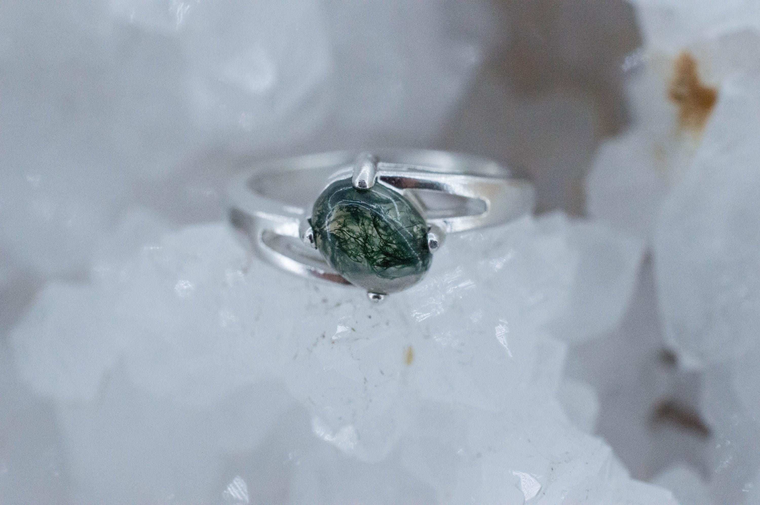 Green Moss Agate Ring; Natural Untreated India Moss Agate; 1.245cts - Mark Oliver Gems