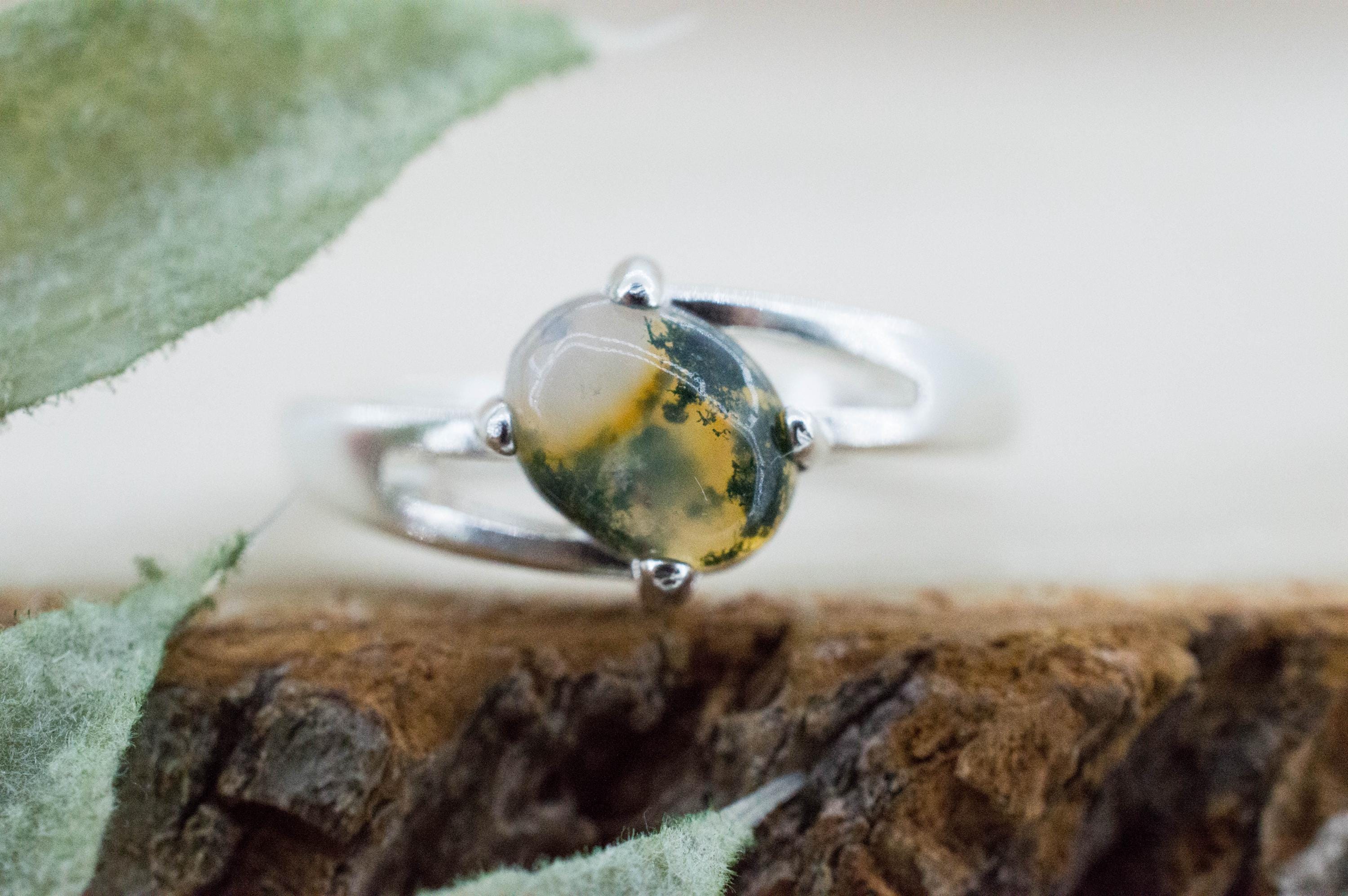 Green Moss Agate Ring; Natural Untreated India Moss Agate; 1.220cts - Mark Oliver Gems