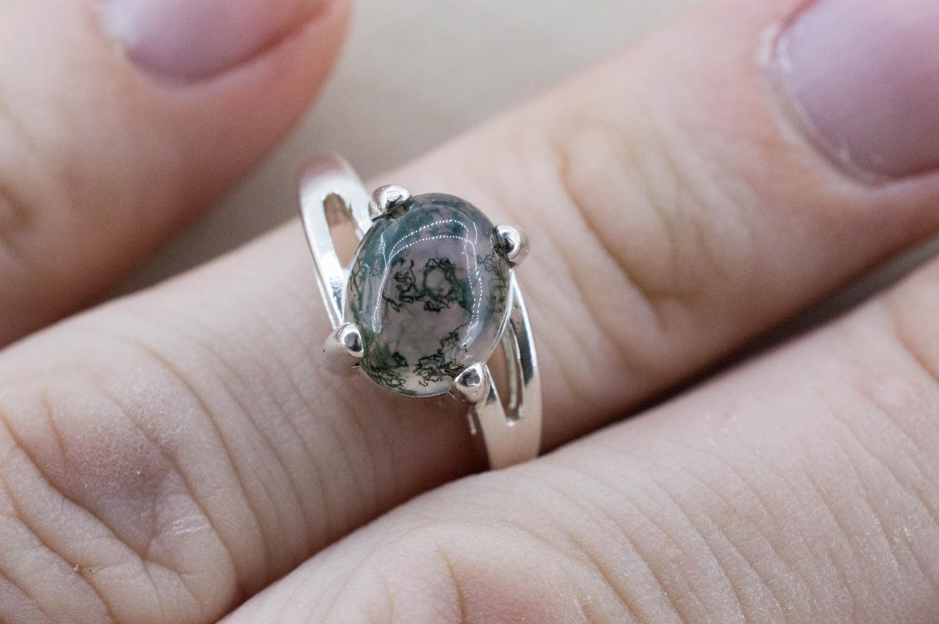 Green Moss Agate Ring; Natural Untreated India Moss Agate; 2.395cts - Mark Oliver Gems