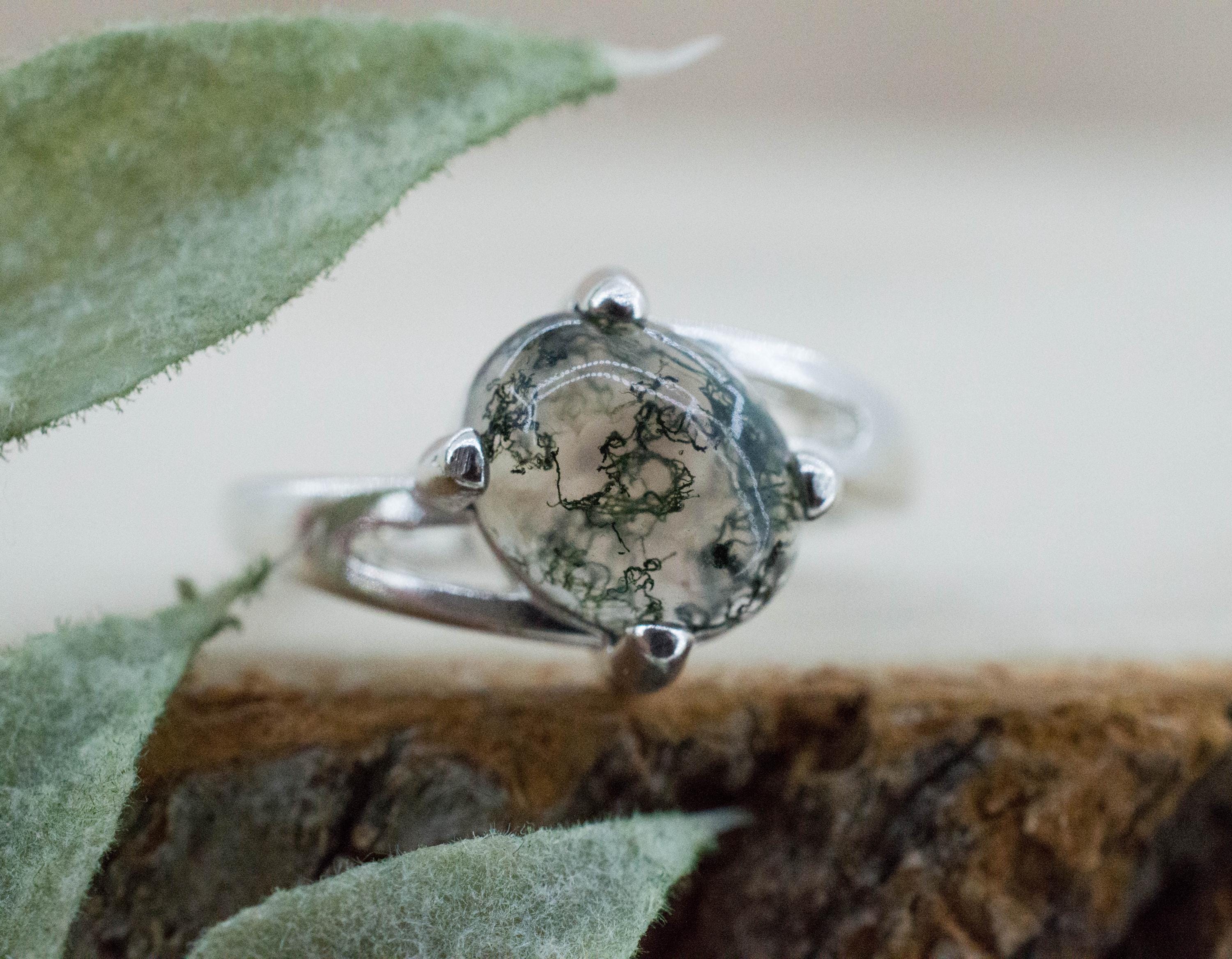 Green Moss Agate Ring; Natural Untreated India Moss Agate; 2.395cts - Mark Oliver Gems