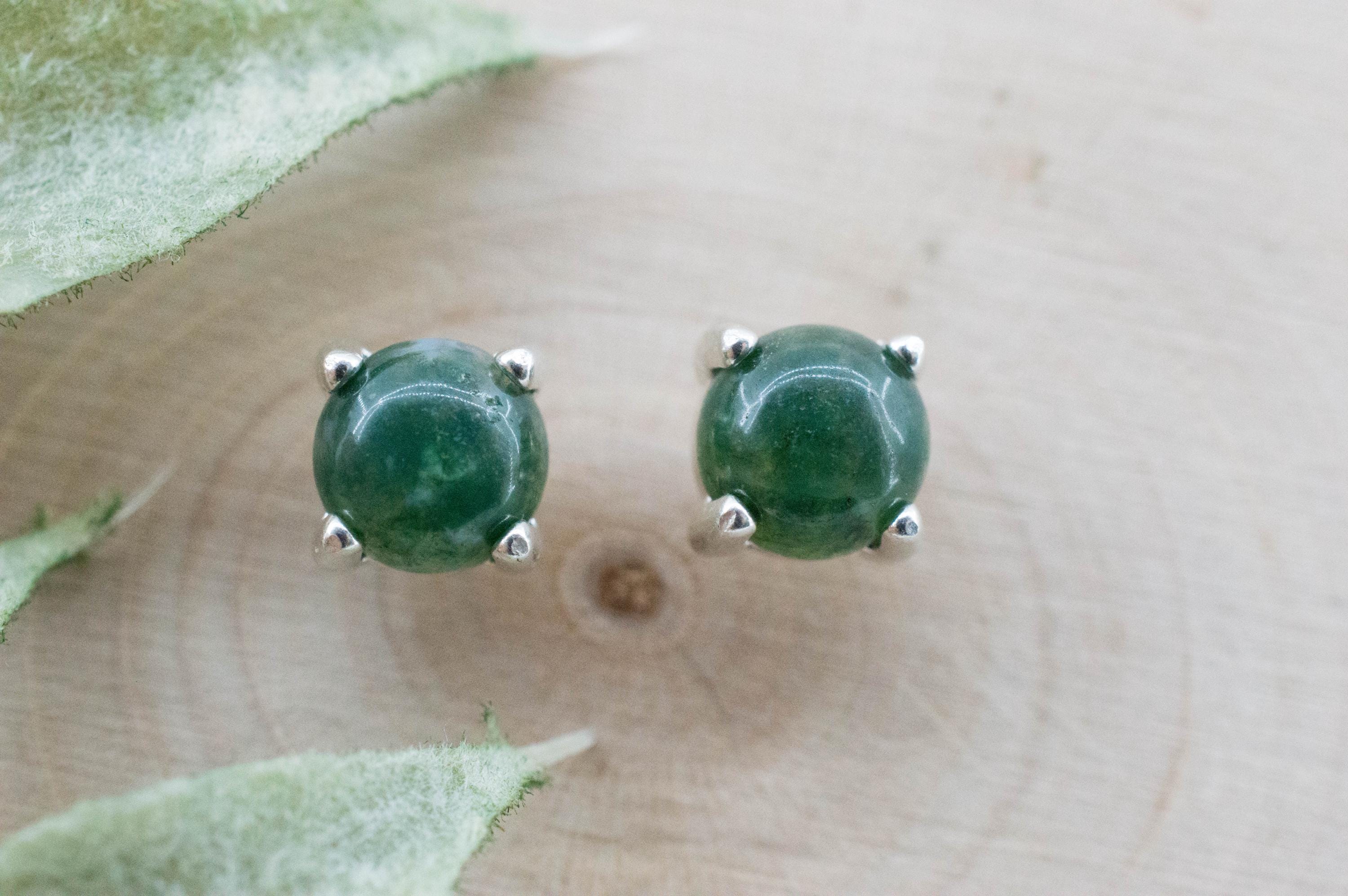 Moss Agate Earrings, Natural Untreated India Agate; 1.735cts - Mark Oliver Gems