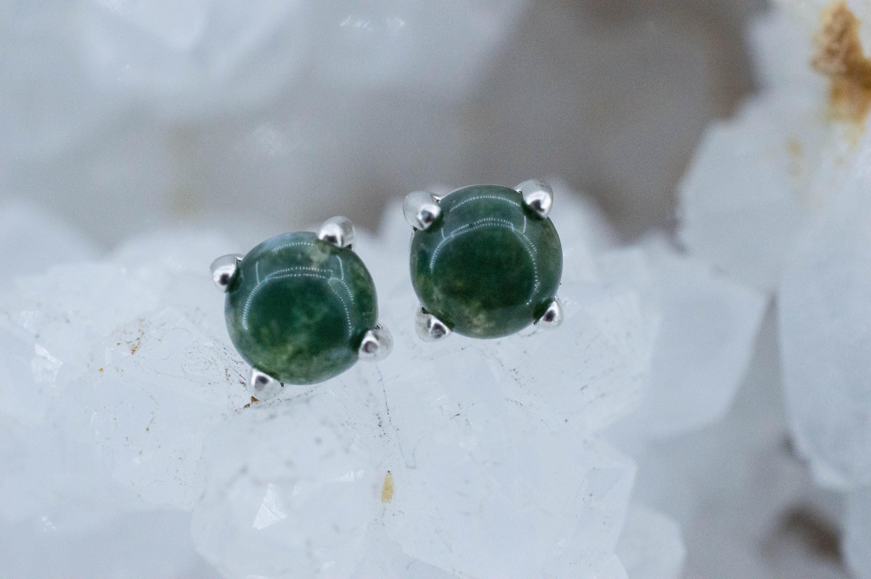 Moss Agate Earrings, Natural Untreated India Agate; 1.735cts - Mark Oliver Gems