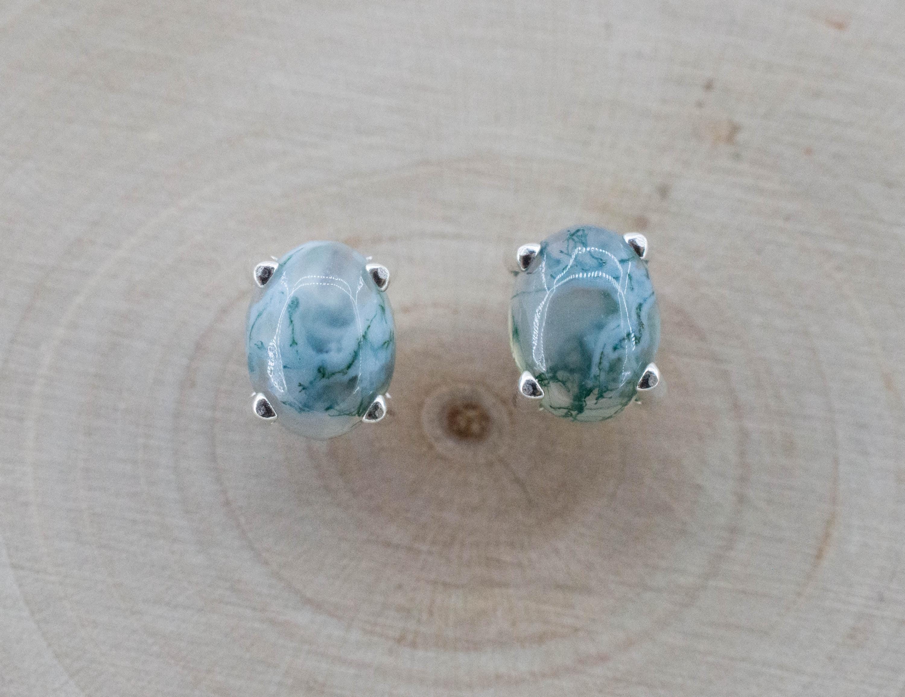 Moss Agate Earrings, Natural Untreated India Agate; 2.455cts - Mark Oliver Gems