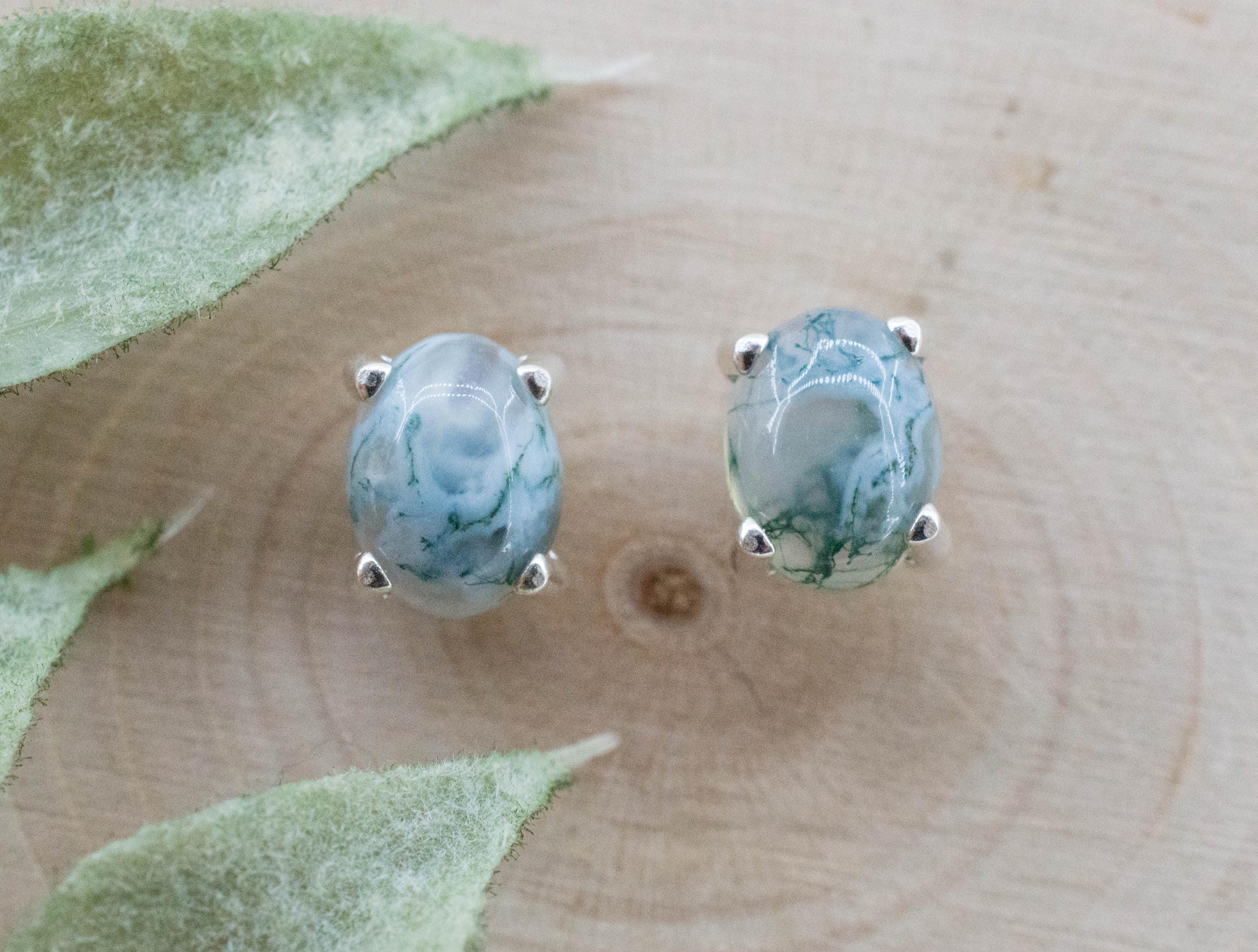 Moss Agate Earrings, Natural Untreated India Agate; 2.455cts - Mark Oliver Gems