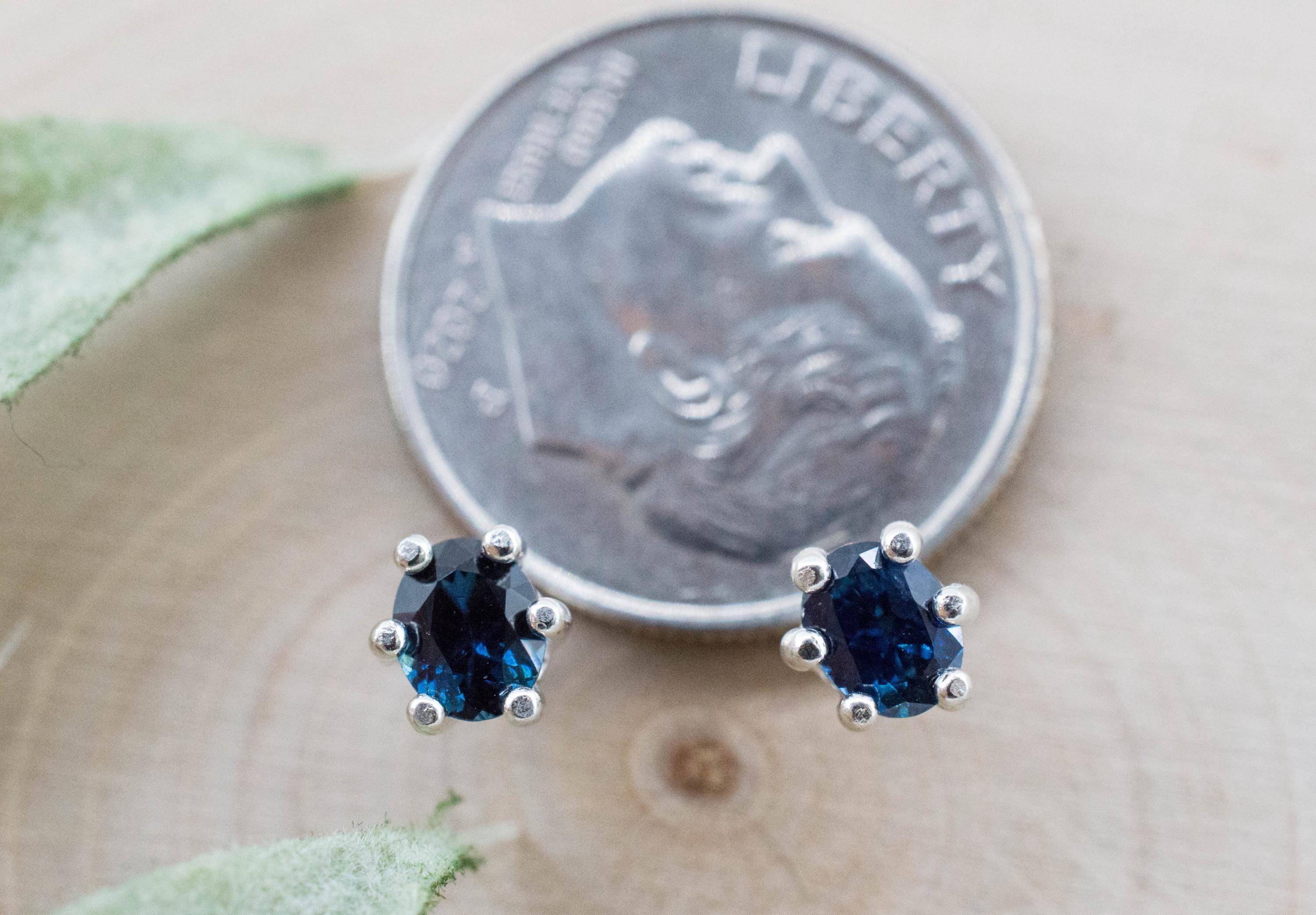 Blue Sapphire Earrings, Natural Thailand Sapphire; 0.580cts - Mark Oliver Gems
