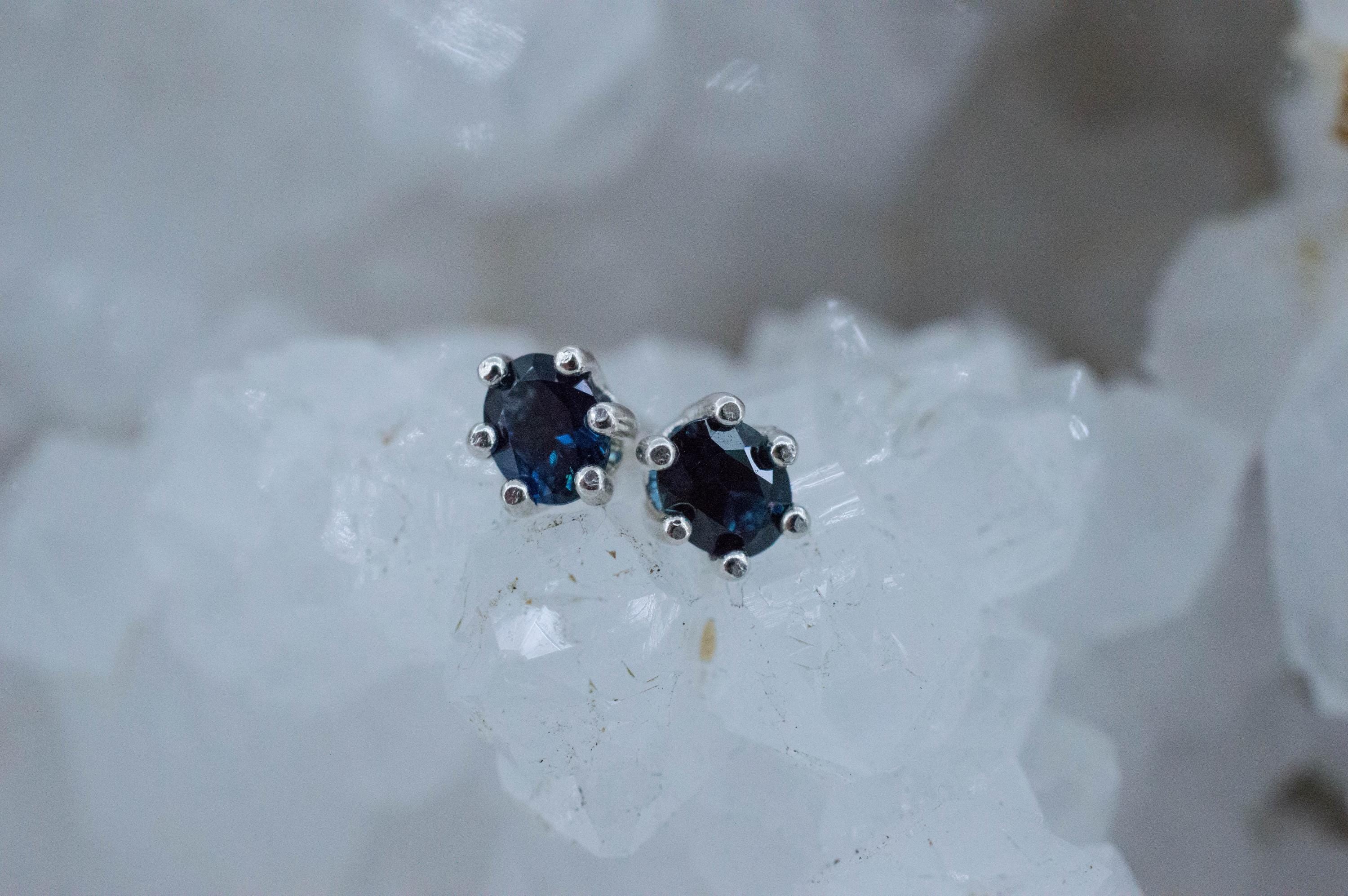 Blue Sapphire Earrings, Natural Thailand Sapphire; 0.580cts - Mark Oliver Gems
