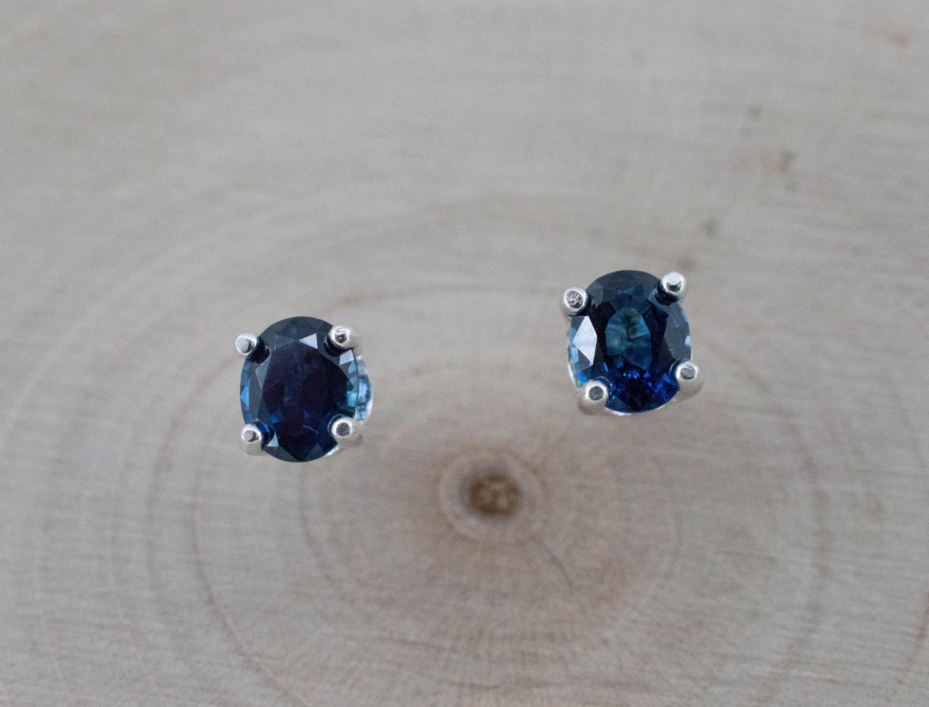 Blue Sapphire Earrings, Natural Thailand Sapphire; 0.830cts - Mark Oliver Gems