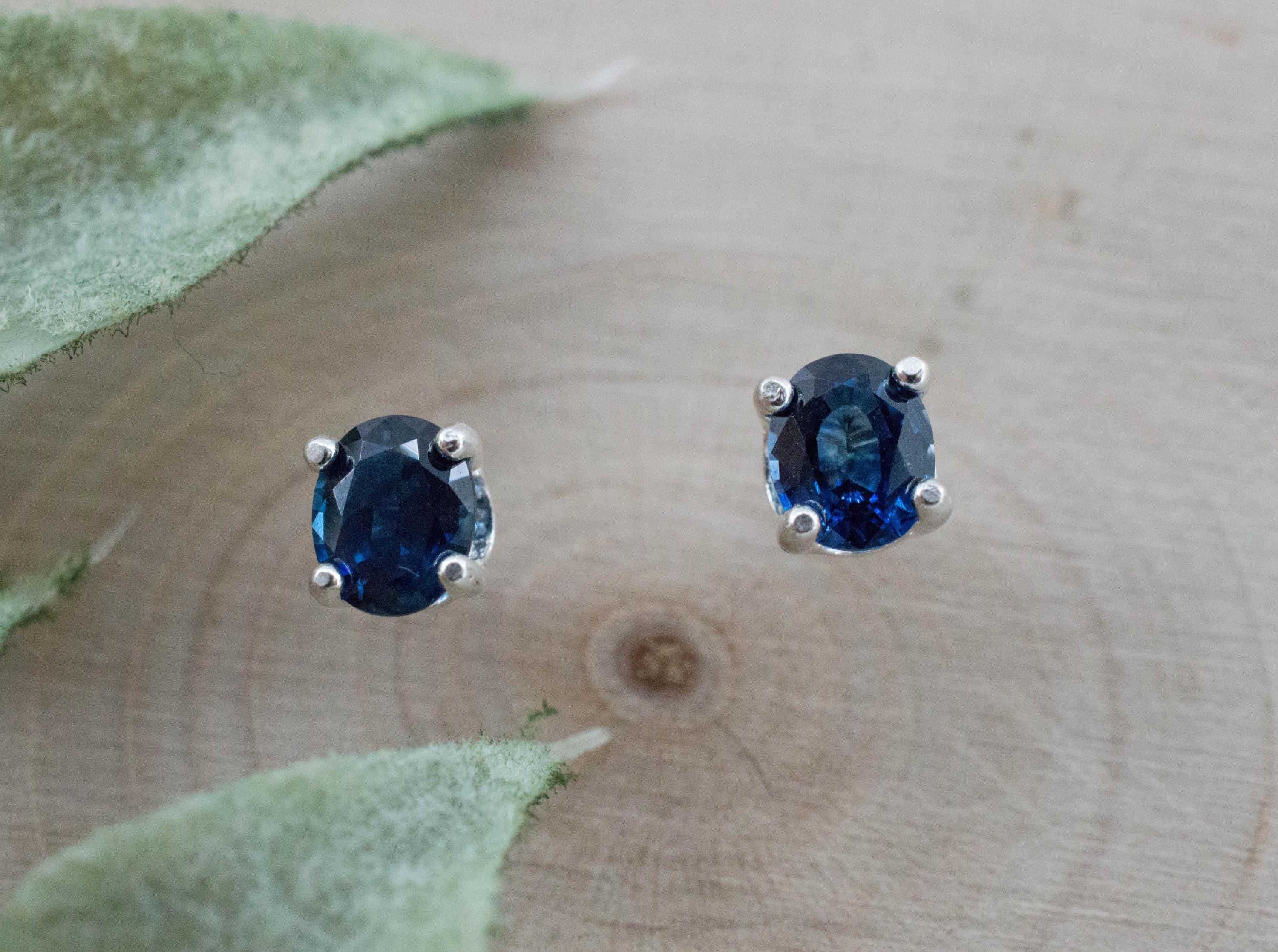 Blue Sapphire Earrings, Natural Thailand Sapphire; 0.830cts - Mark Oliver Gems