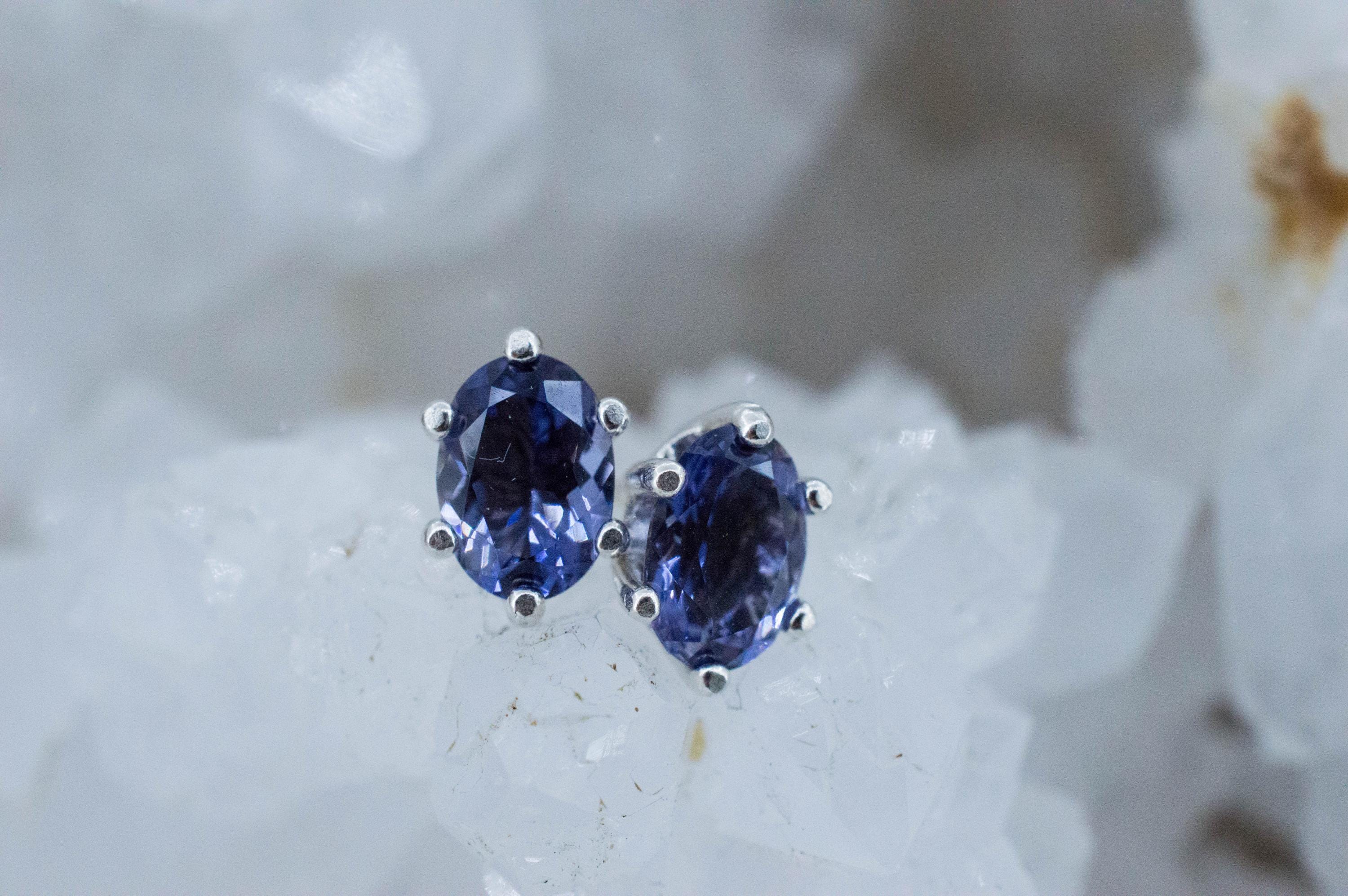 Iolite Earrings; Natural Untreated Tanzania Iolite; 1.300cts - Mark Oliver Gems