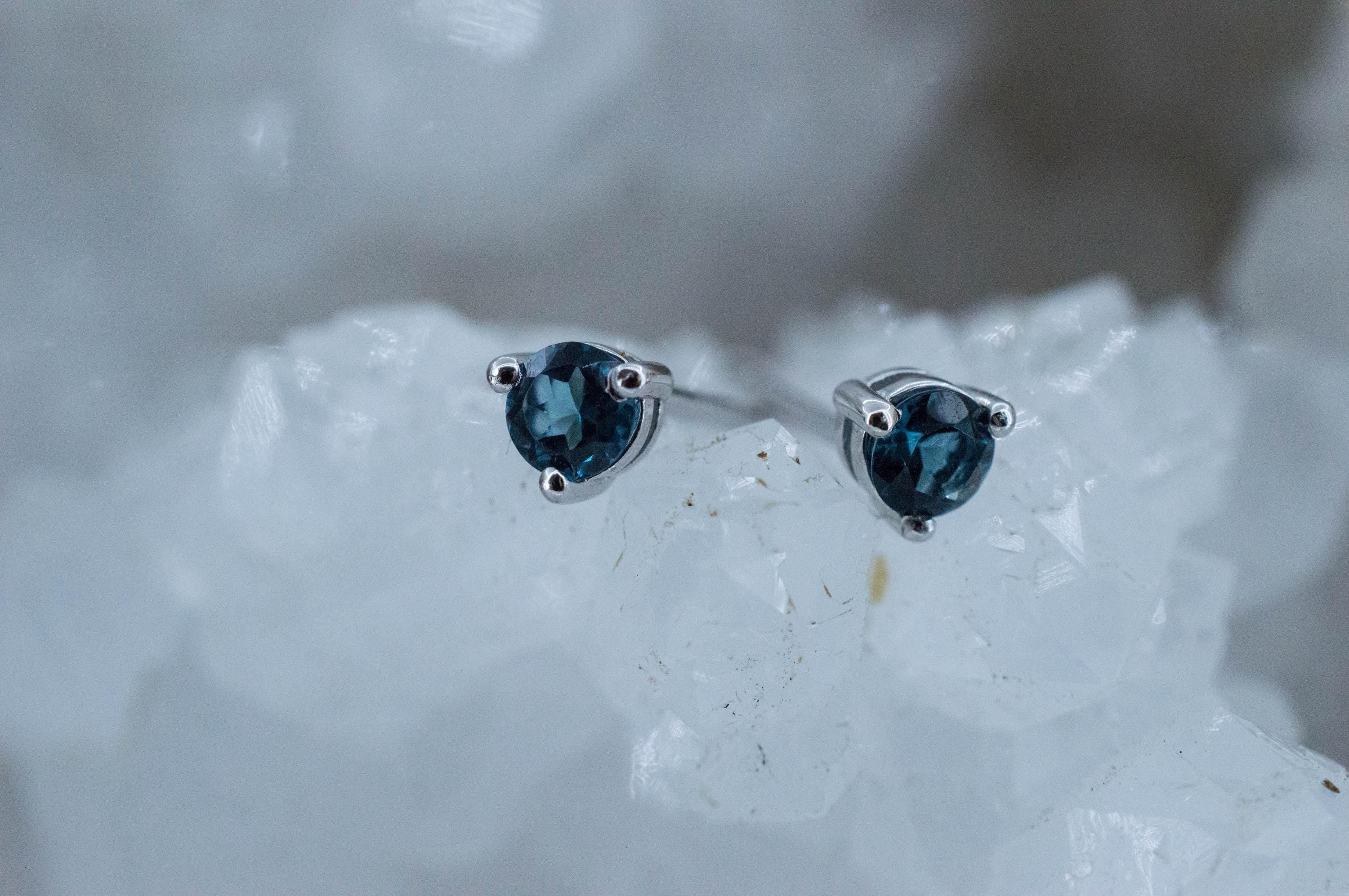 London Blue Topaz Earrings; Genuine Brazilian Topaz; 0.390cts - Mark Oliver Gems