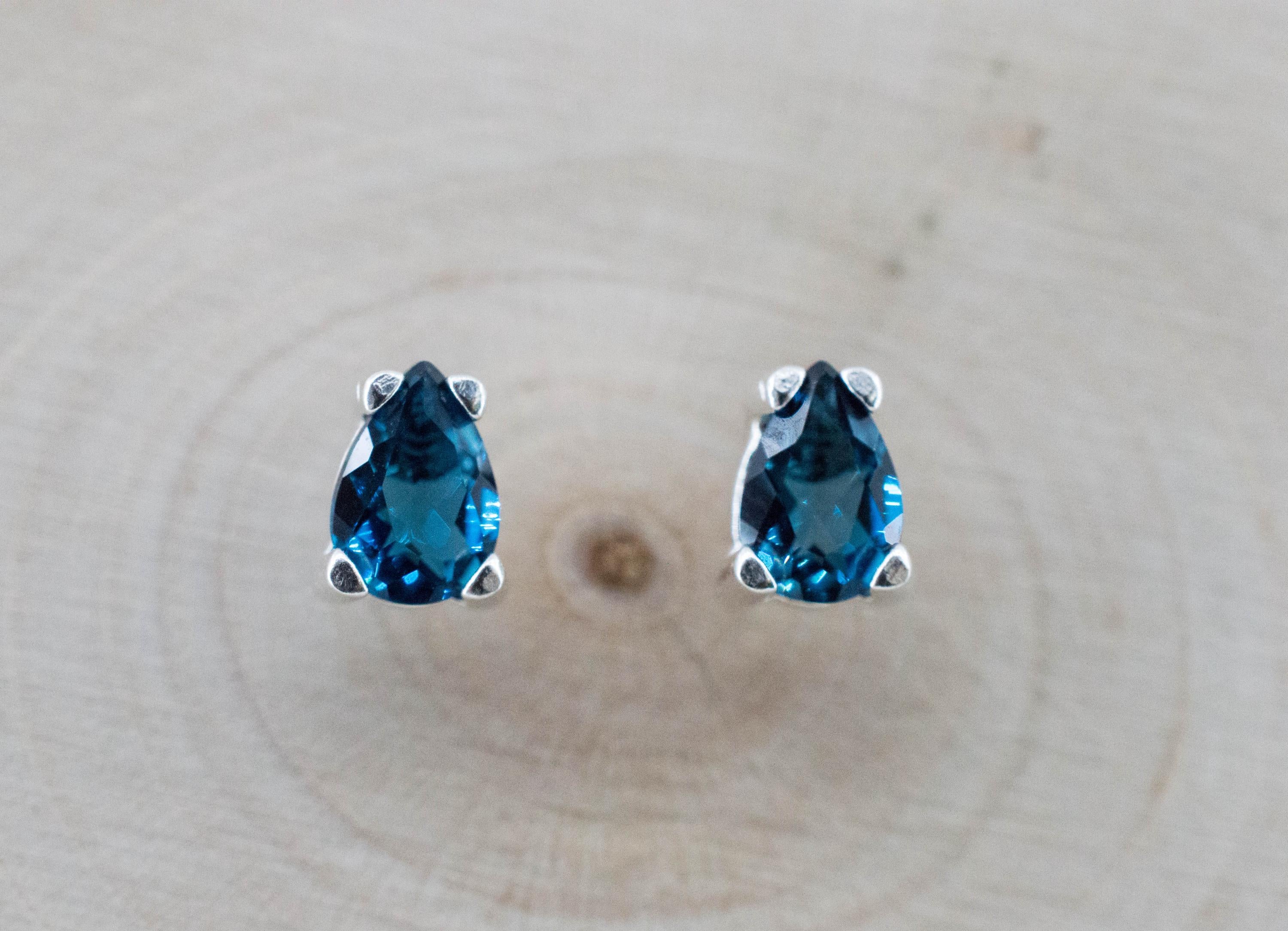 London Blue Topaz Earrings; Genuine Brazilian Topaz; 0.925cts - Mark Oliver Gems