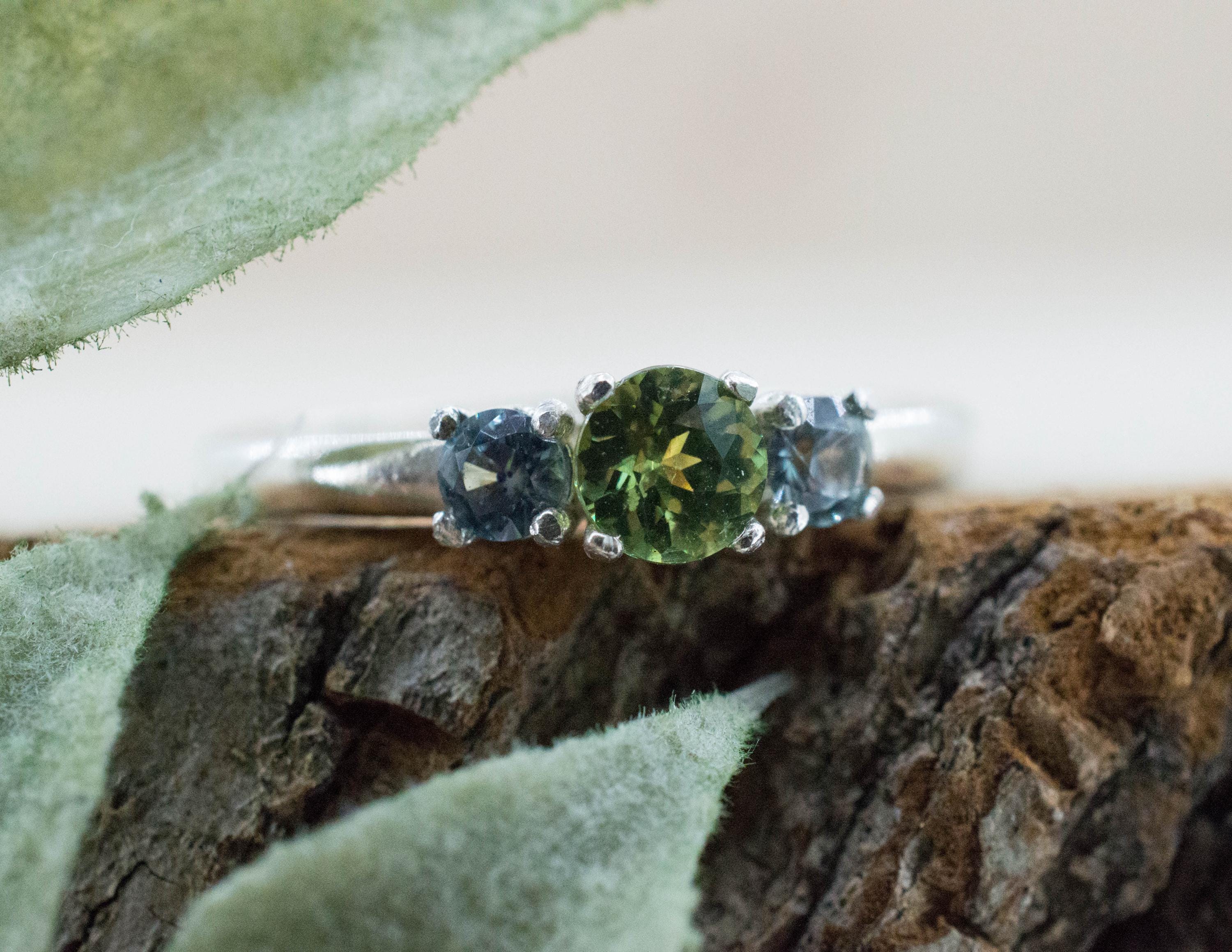 Demantoid Garnet and Sapphire Ring, Natural Untreated Namibia Demantoid and Montana Sapphire - Mark Oliver Gems