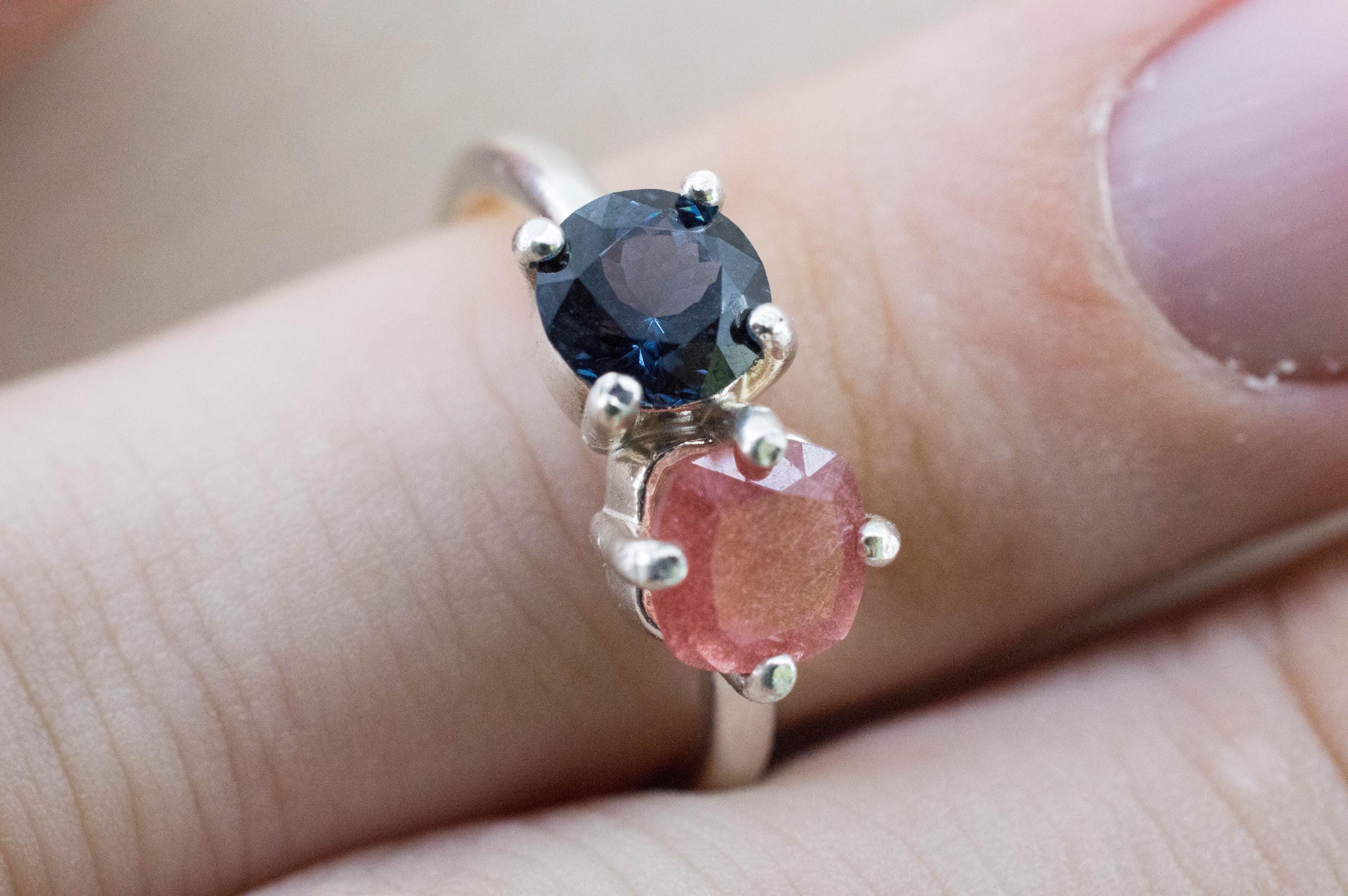 Strawberry Quartz and Blue Spinel Ring; Natural Untreated Mexico Quartz and Sri Lanka Spinel - Mark Oliver Gems