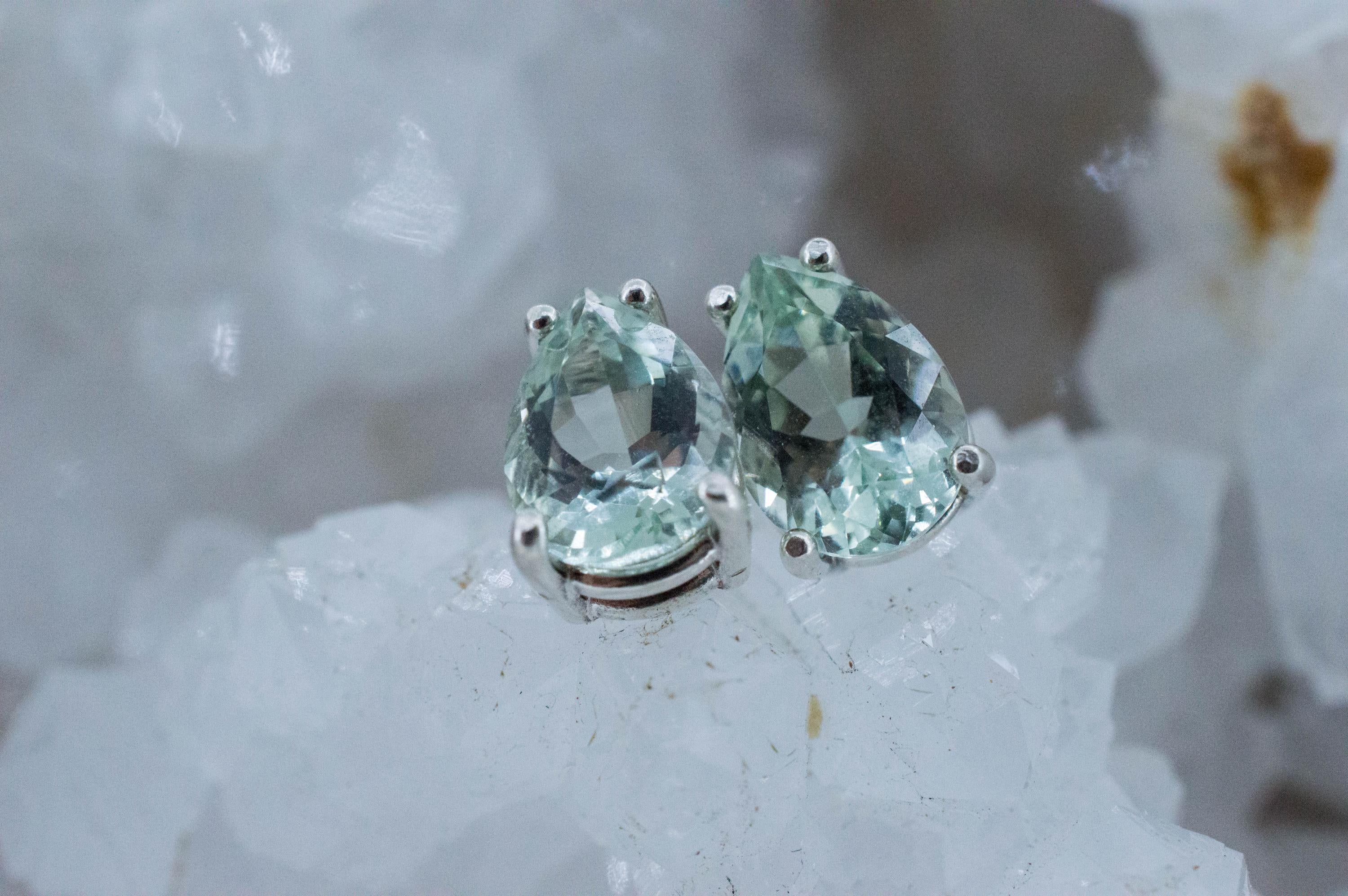 Prasiolite Earrings; Natural Brazilian Green Amethyst; 3.495cts - Mark Oliver Gems