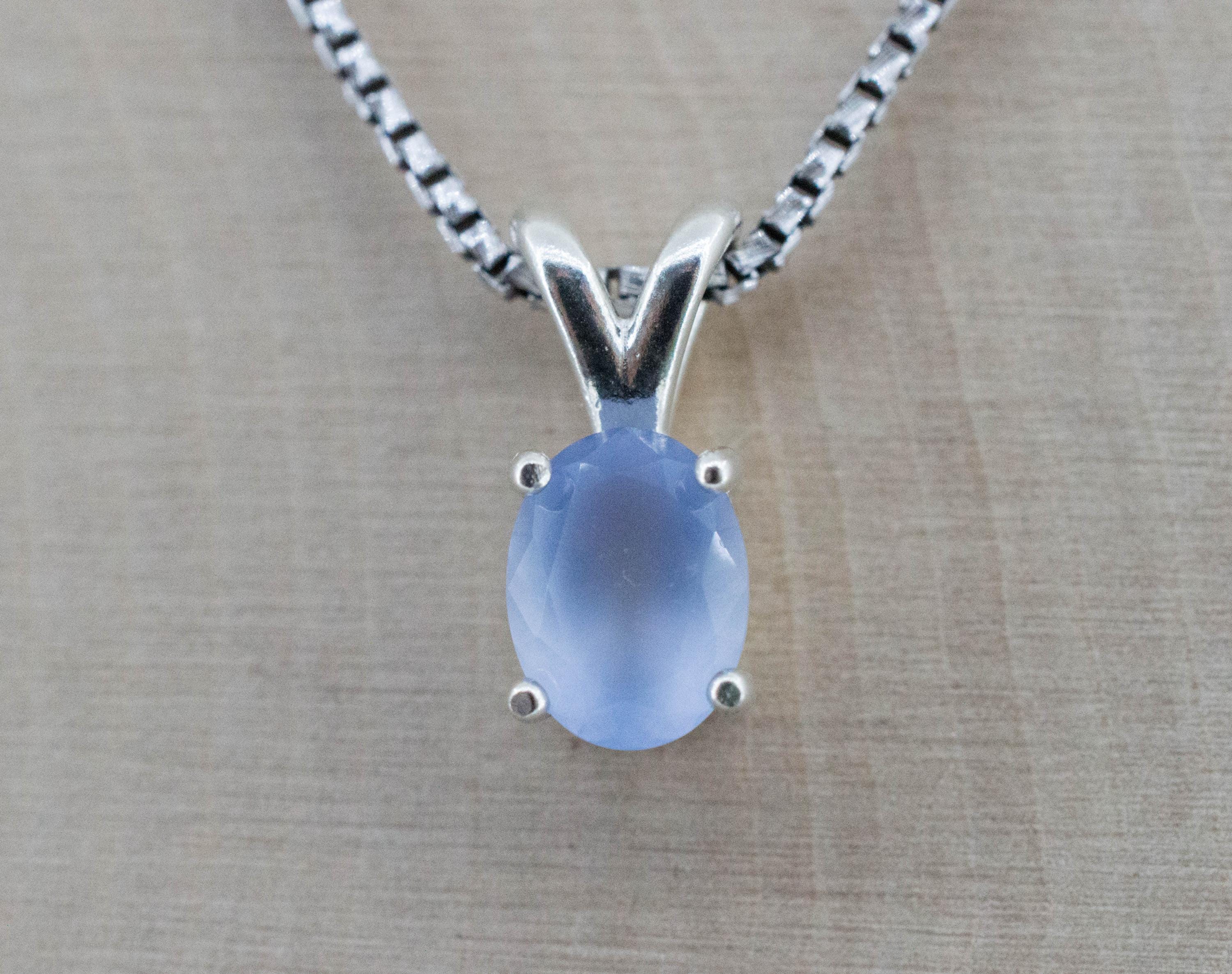 Blue Agate Pendant; Natural Untreated Namibia Agate; 1.135cts - Mark Oliver Gems