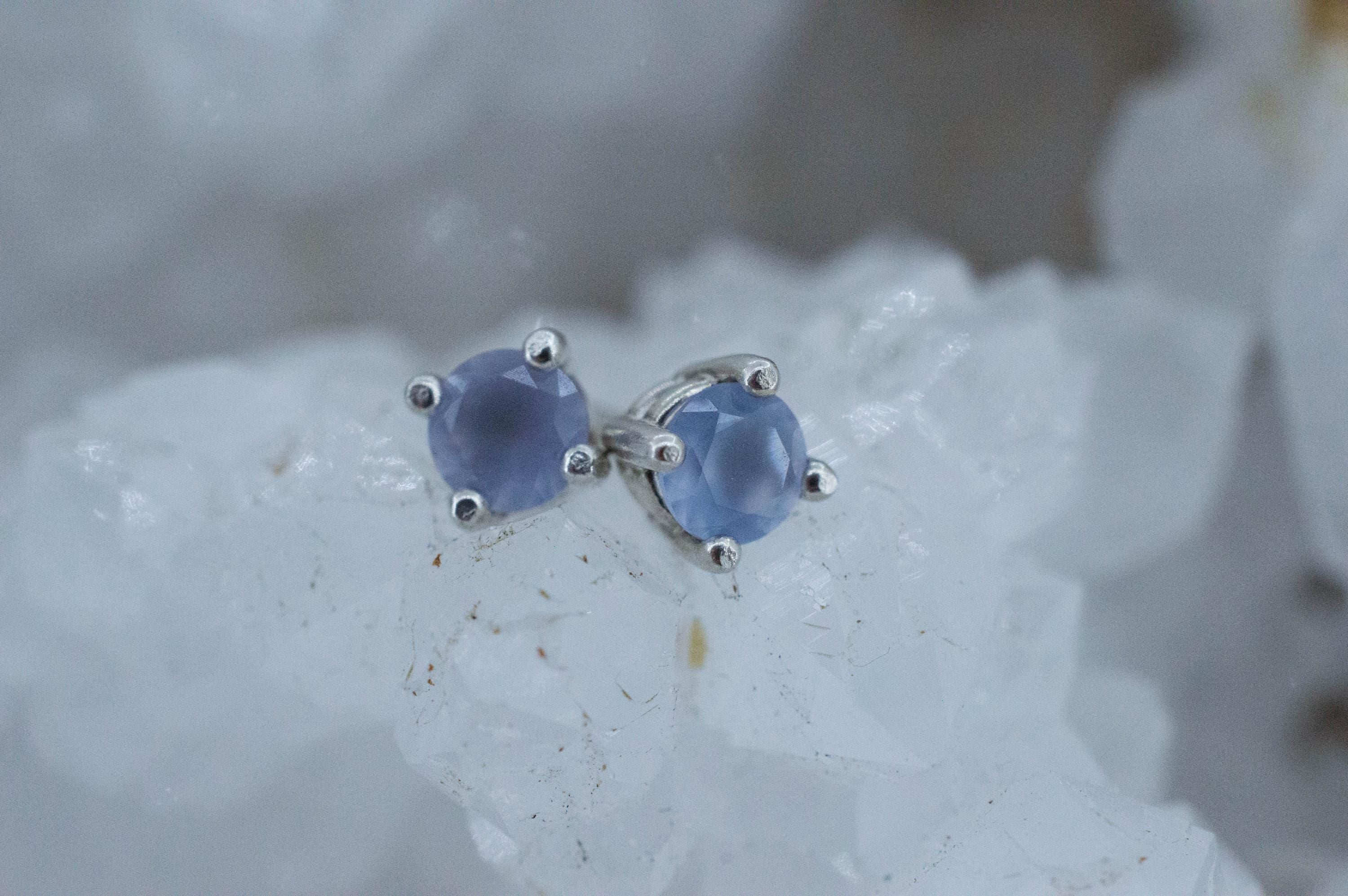Blue Agate Earrings; Natural Untreated Namibia Agate; 0.405cts - Mark Oliver Gems