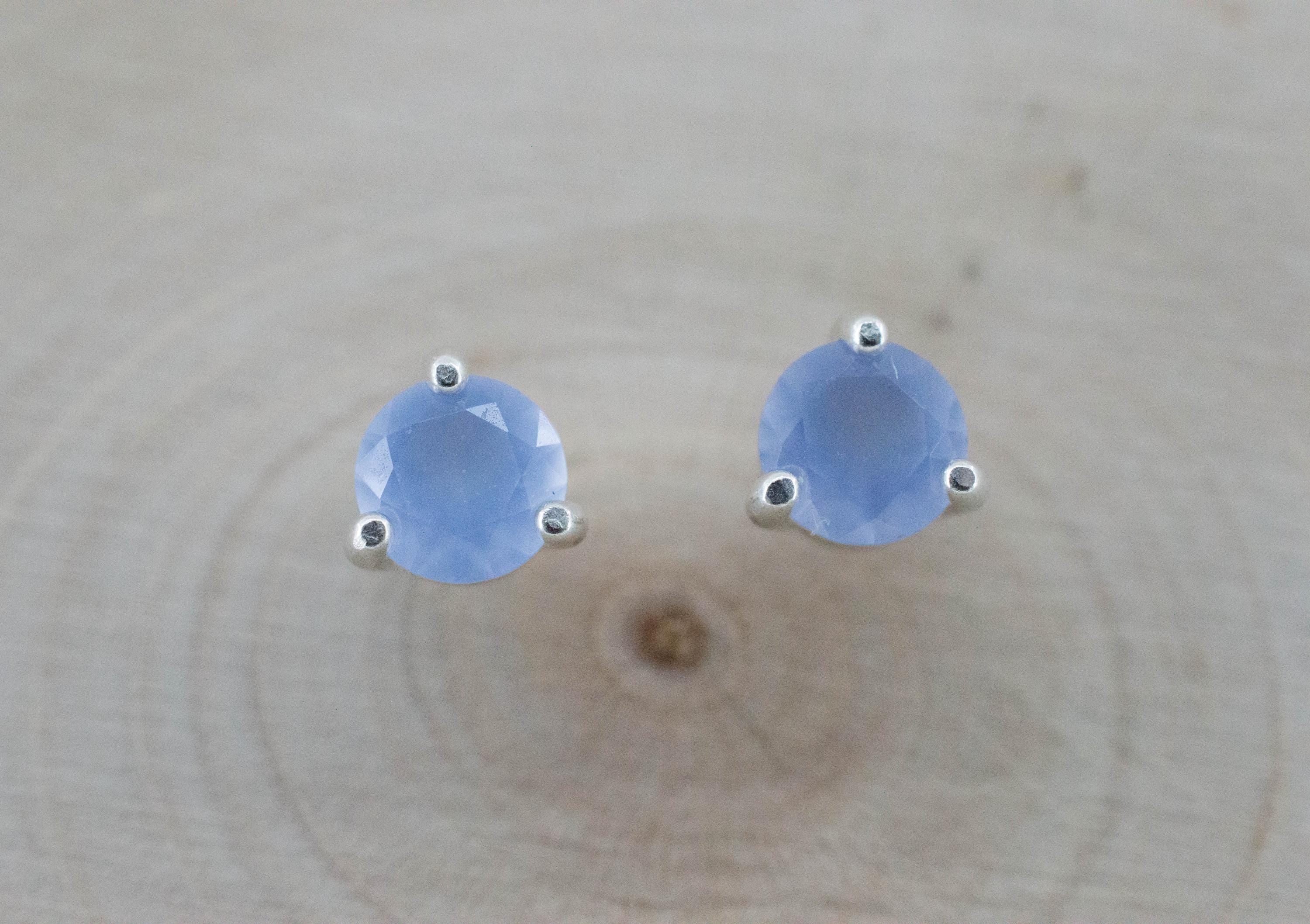 Blue Agate Earrings; Natural Untreated Namibia Agate; 0.760cts - Mark Oliver Gems