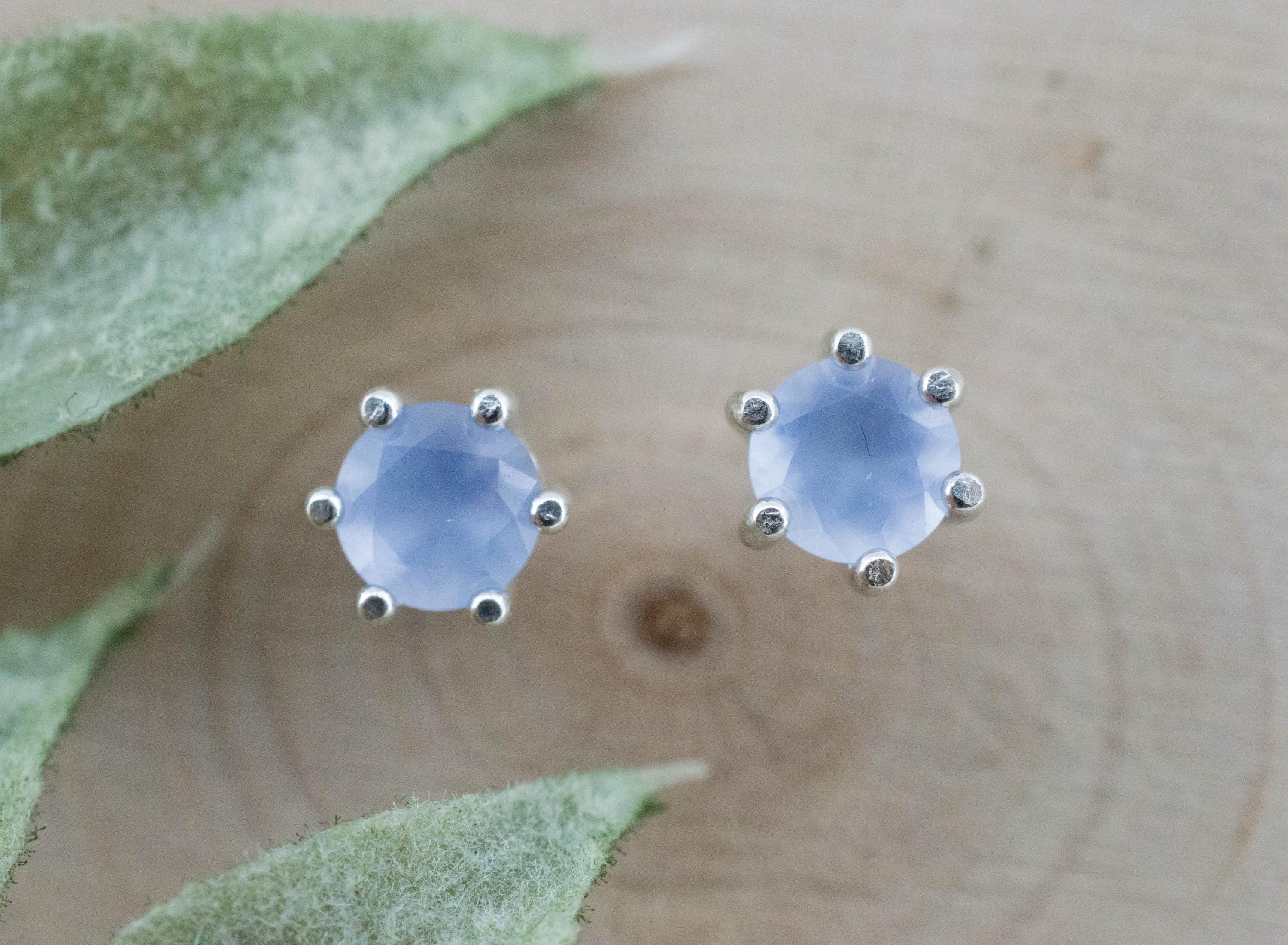Blue Agate Earrings; Natural Untreated Namibia Agate; 0.820cts - Mark Oliver Gems