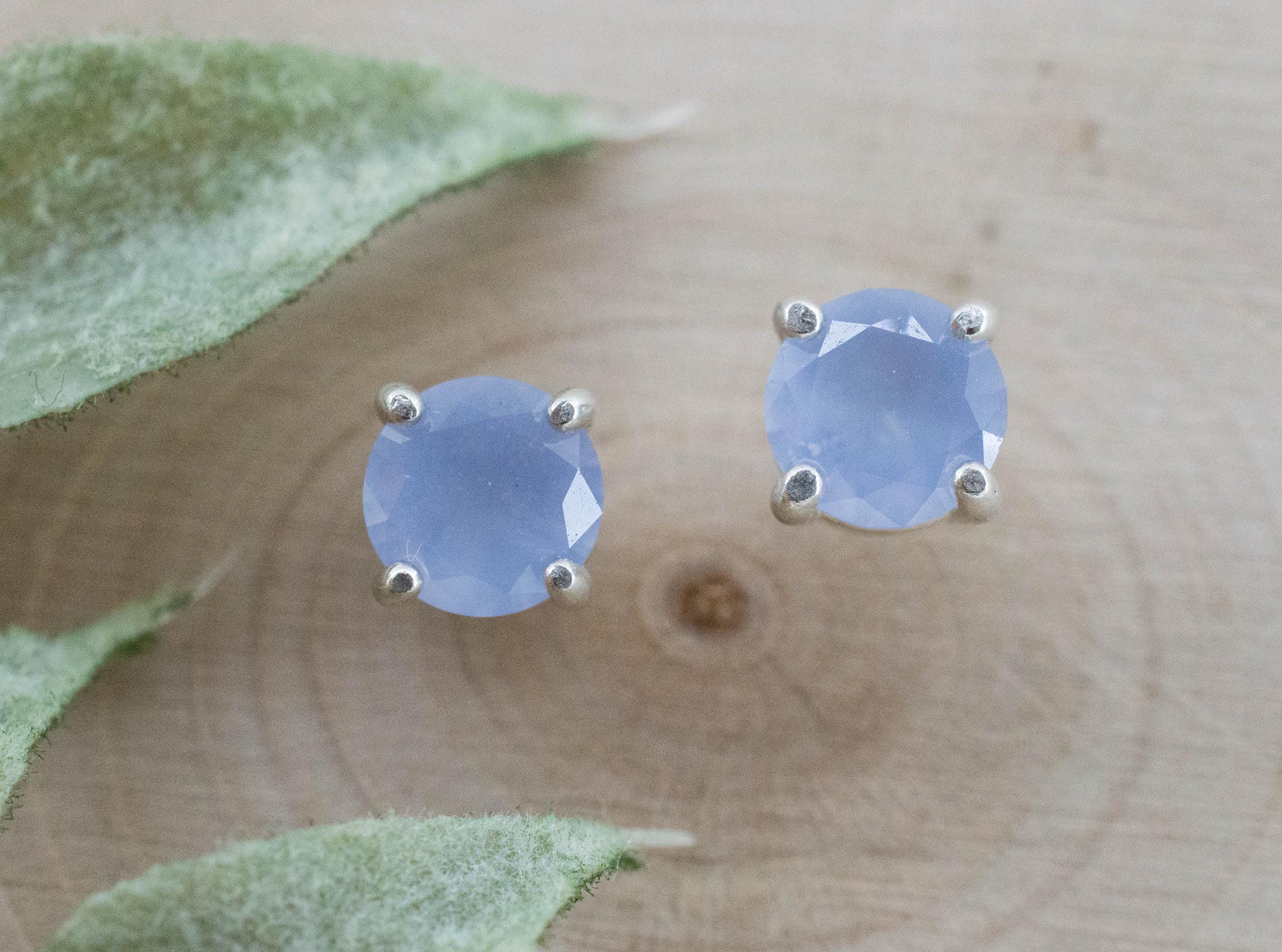 Blue Agate Earrings; Natural Untreated Namibia Agate; 1.215cts - Mark Oliver Gems