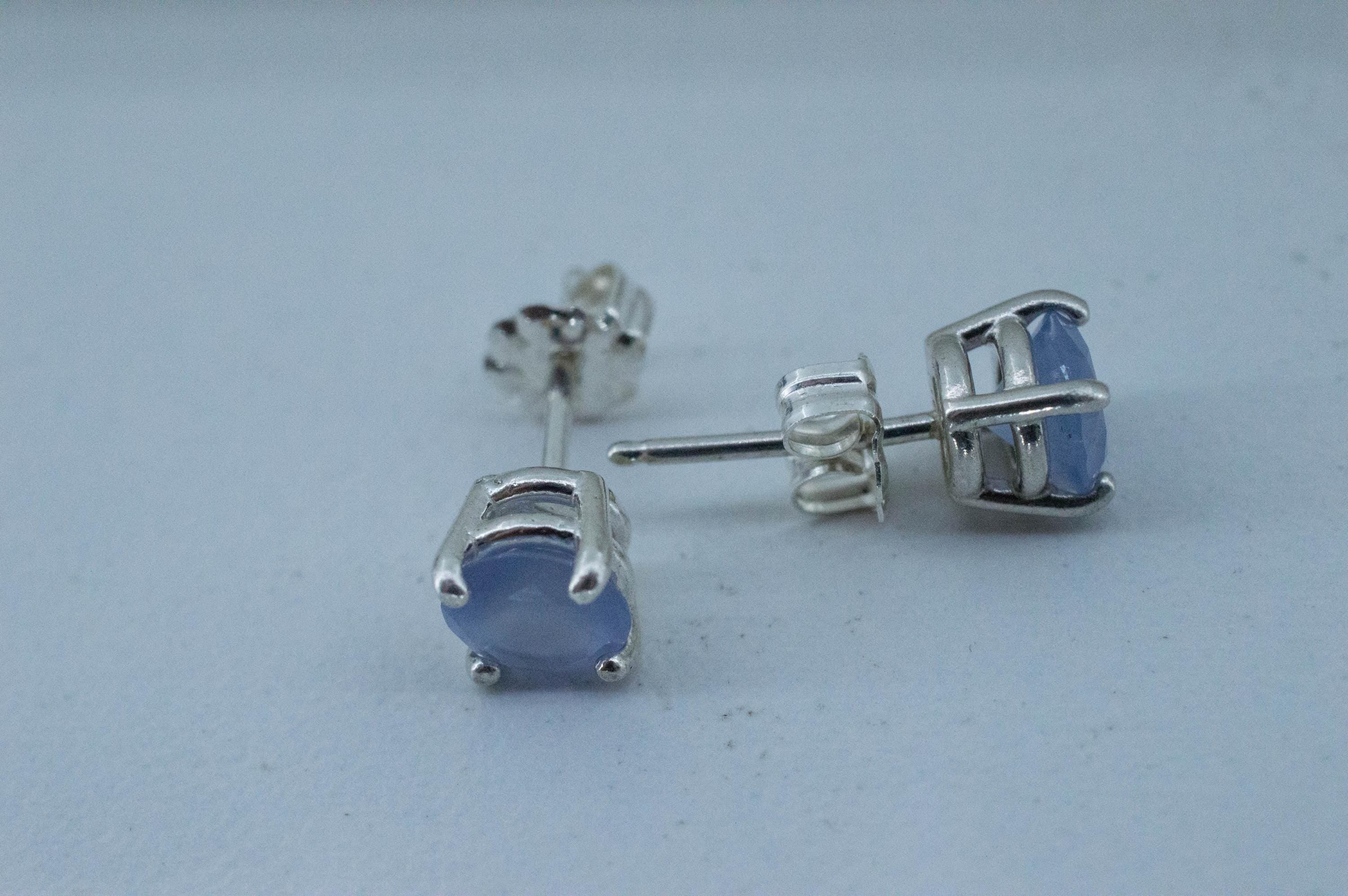 Blue Agate Earrings; Natural Untreated Namibia Agate; 1.215cts - Mark Oliver Gems