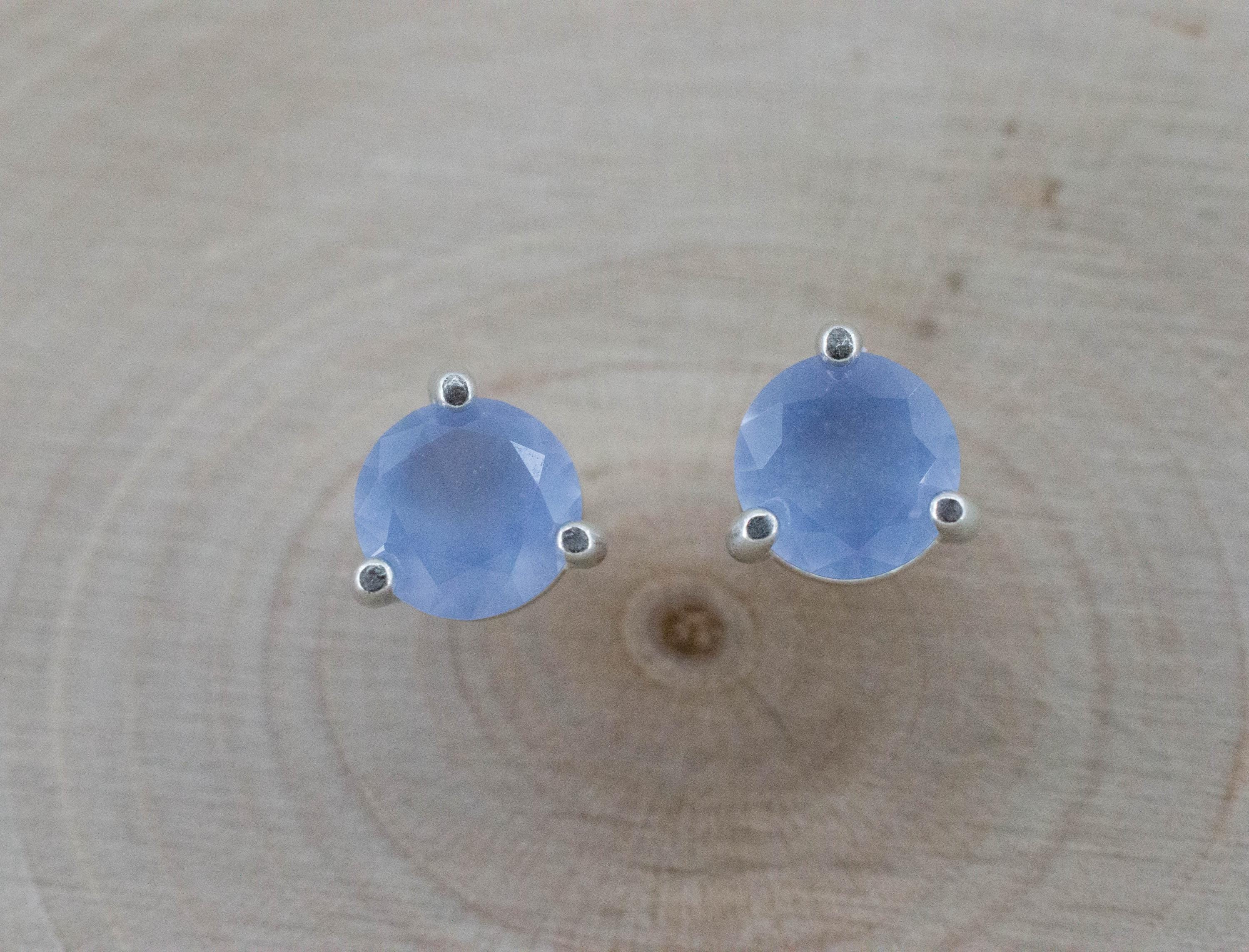 Blue Agate Earrings; Natural Untreated Namibia Agate; 1.290cts - Mark Oliver Gems