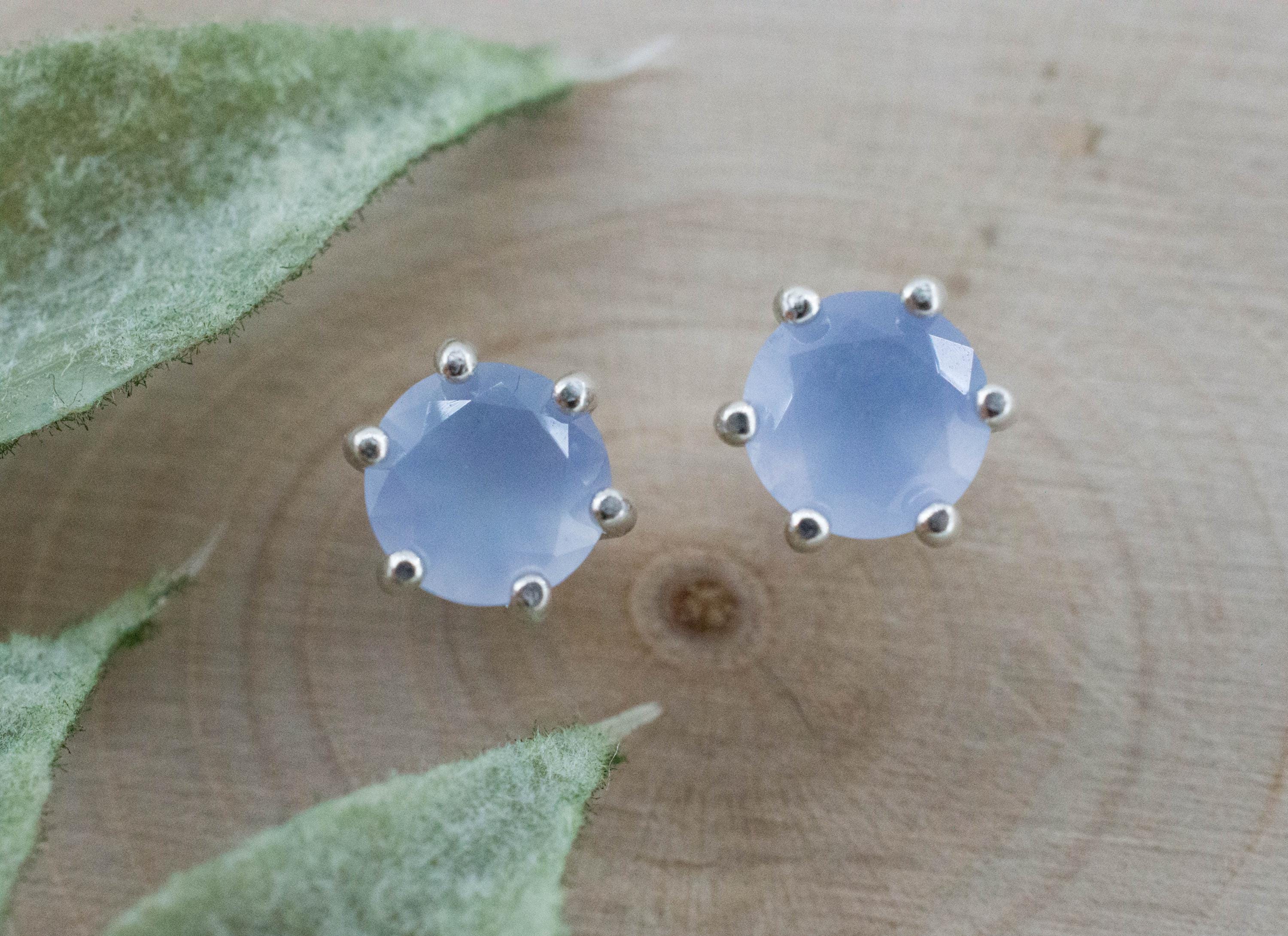Blue Agate Earrings; Natural Untreated Namibia Agate; 1.345cts - Mark Oliver Gems