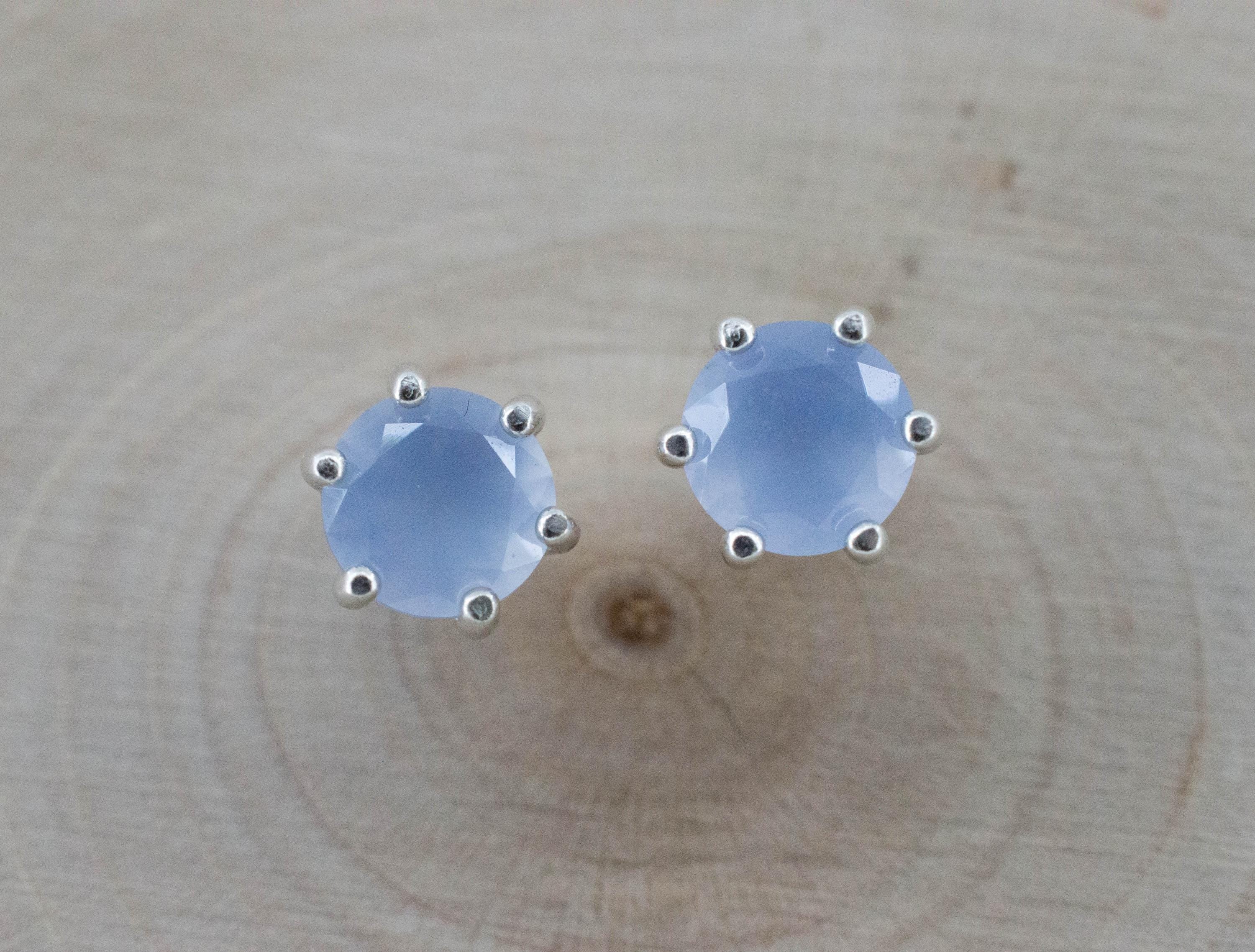 Blue Agate Earrings; Natural Untreated Namibia Agate; 1.345cts - Mark Oliver Gems