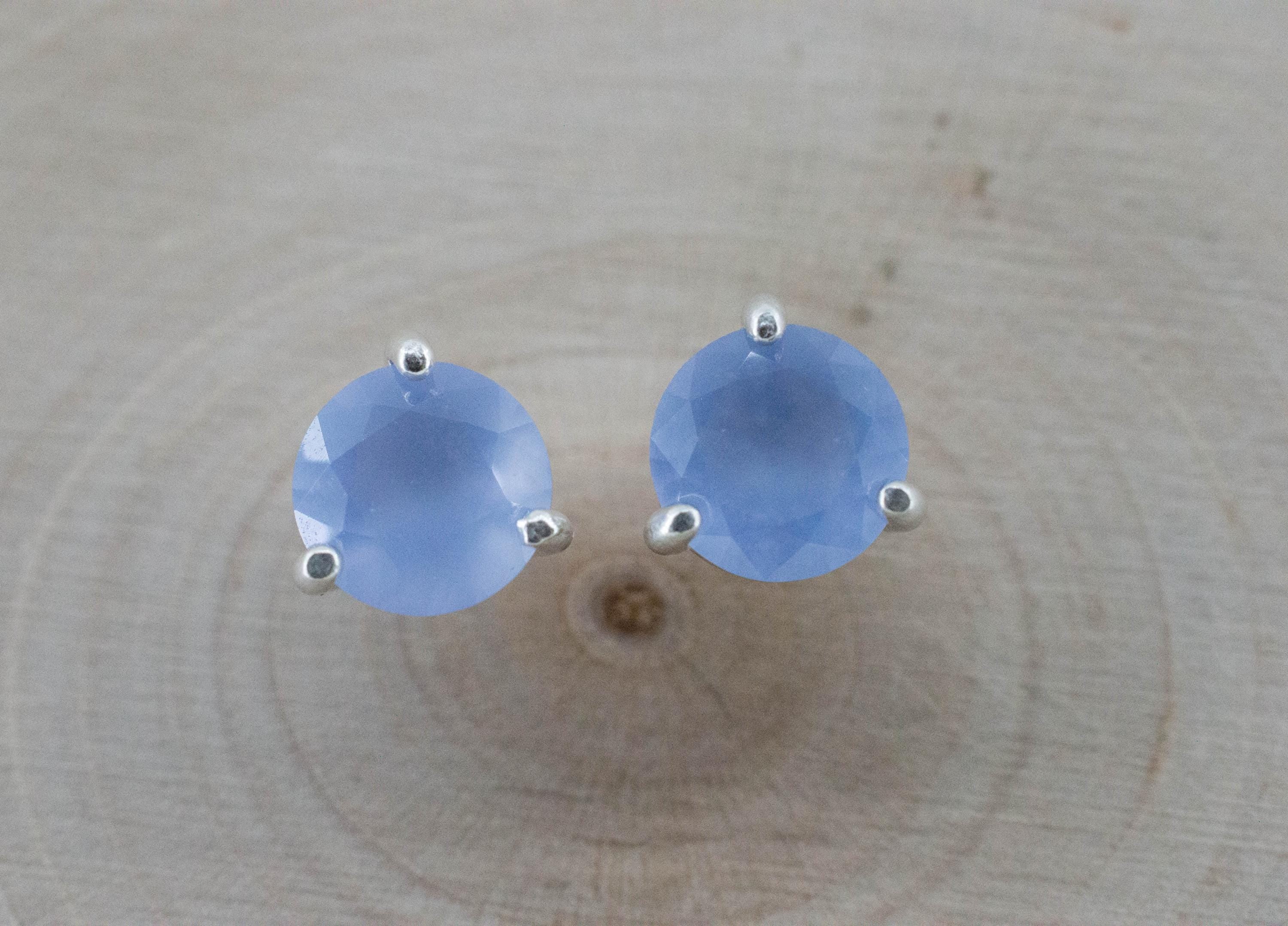 Blue Agate Earrings; Natural Untreated Namibia Agate; 1.990cts - Mark Oliver Gems