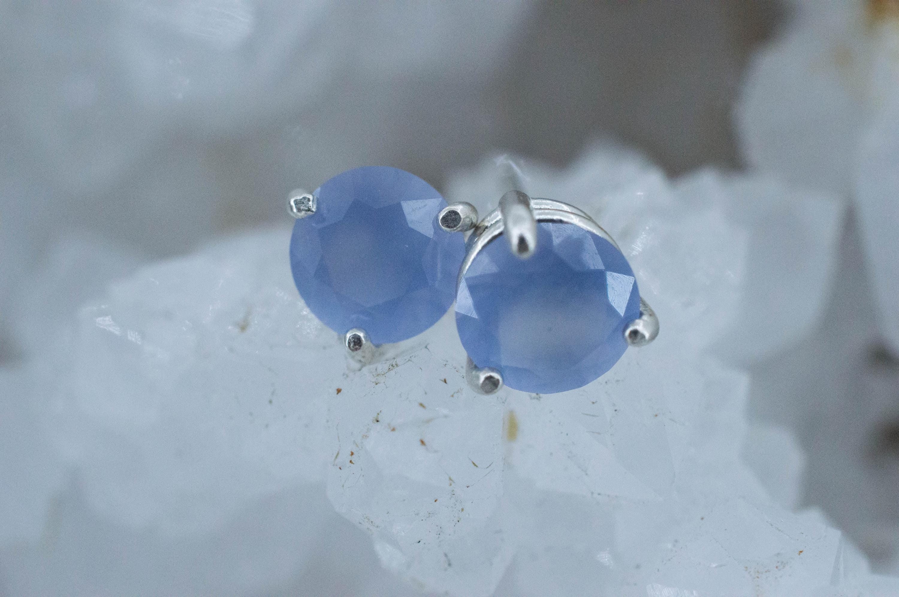 Blue Agate Earrings; Natural Untreated Namibia Agate; 1.990cts - Mark Oliver Gems
